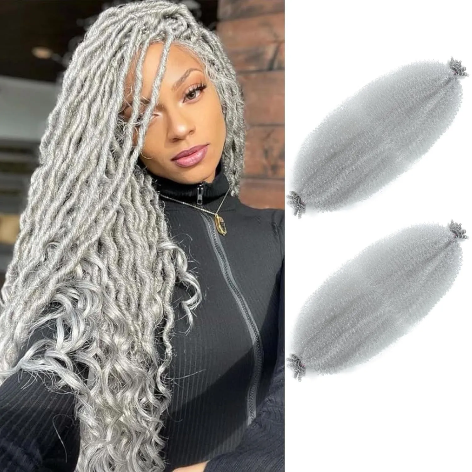Afro Twist Hair 24 Inch 3 Packs, Springy Afro Twist Hair Pre Fluffed Spring Twist Hair Pre Stretched Wrapping Hair for Soft Locs Hair Extensions (24 Inch (Pack of 3), 1B#)