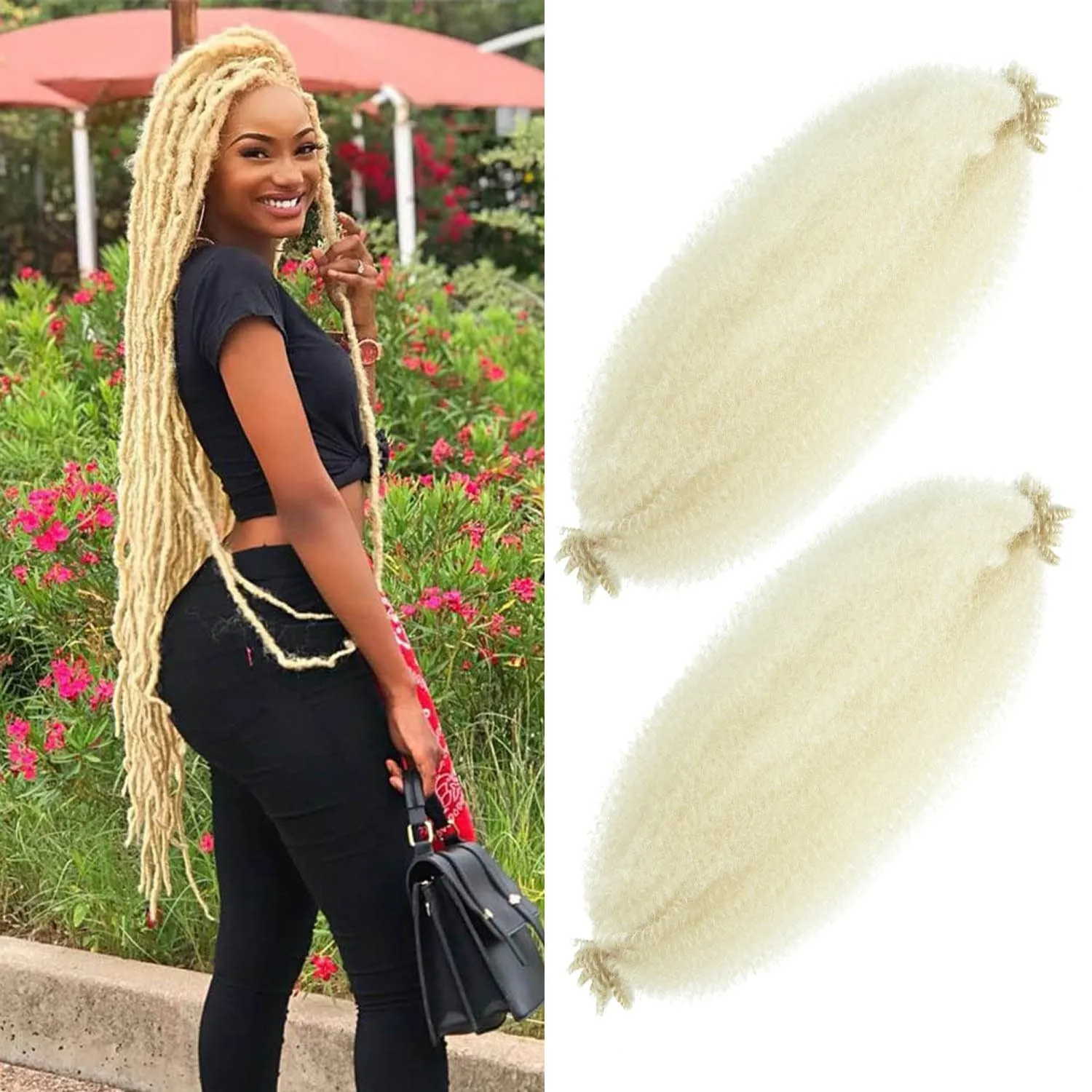 Afro Twist Hair 24 Inch 3 Packs, Springy Afro Twist Hair Pre Fluffed Spring Twist Hair Pre Stretched Wrapping Hair for Soft Locs Hair Extensions (24 Inch (Pack of 3), 1B#)