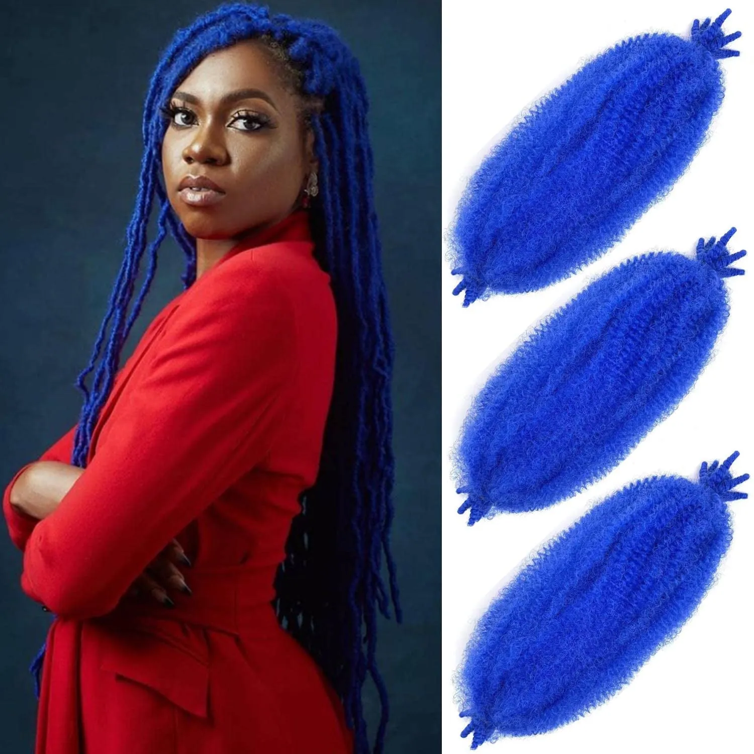 Afro Twist Hair 24 Inch 3 Packs, Springy Afro Twist Hair Pre Fluffed Spring Twist Hair Pre Stretched Wrapping Hair for Soft Locs Hair Extensions (24 Inch (Pack of 3), 1B#)