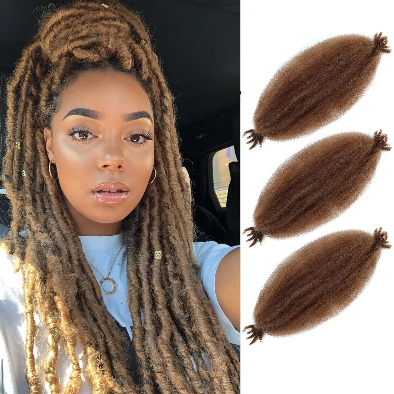 Afro Twist Hair 24 Inch 3 Packs, Springy Afro Twist Hair Pre Fluffed Spring Twist Hair Pre Stretched Wrapping Hair for Soft Locs Hair Extensions (24 Inch (Pack of 3), 1B#)
