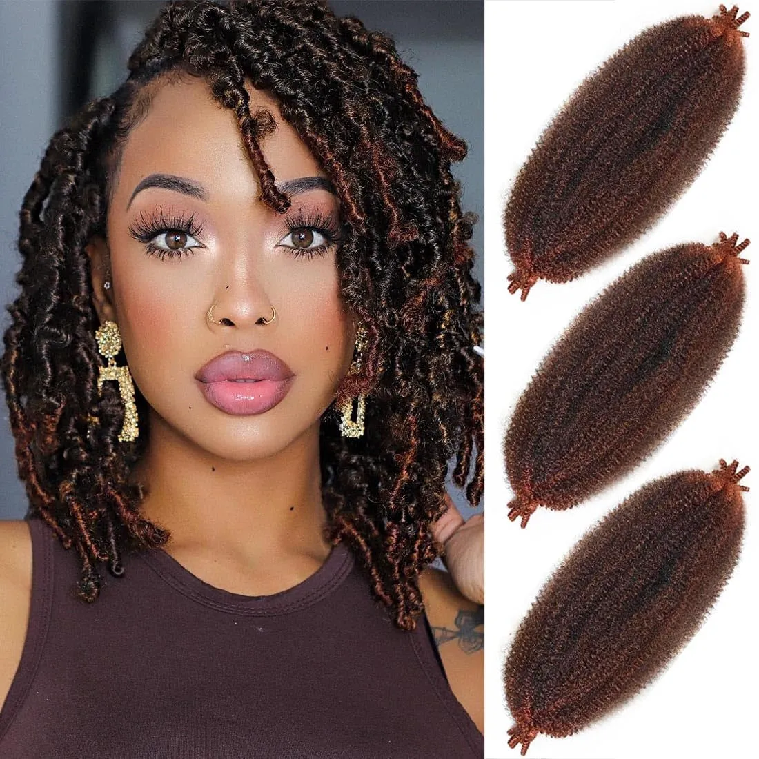 Afro Twist Hair 24 Inch 3 Packs, Springy Afro Twist Hair Pre Fluffed Spring Twist Hair Pre Stretched Wrapping Hair for Soft Locs Hair Extensions (24 Inch (Pack of 3), 1B#)