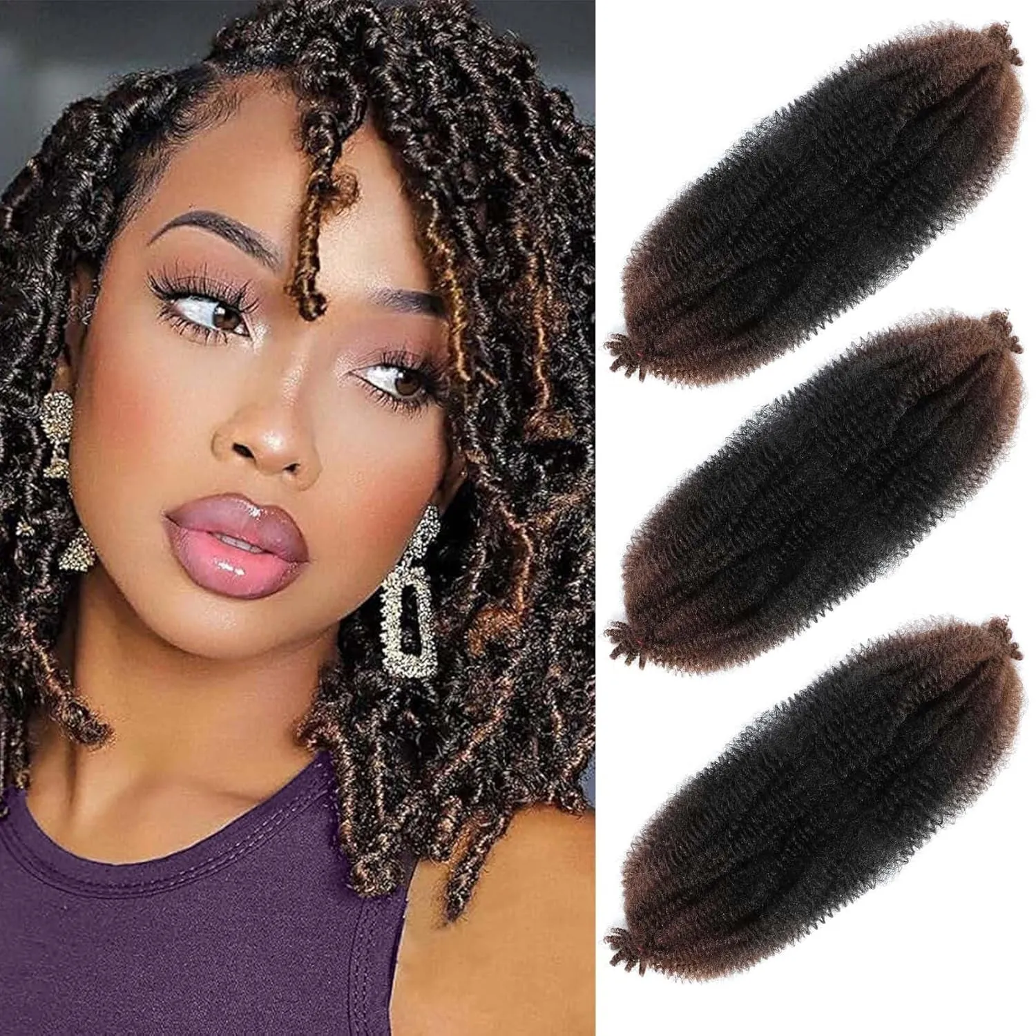 Afro Twist Hair 24 Inch 3 Packs, Springy Afro Twist Hair Pre Fluffed Spring Twist Hair Pre Stretched Wrapping Hair for Soft Locs Hair Extensions (24 Inch (Pack of 3), 1B#)