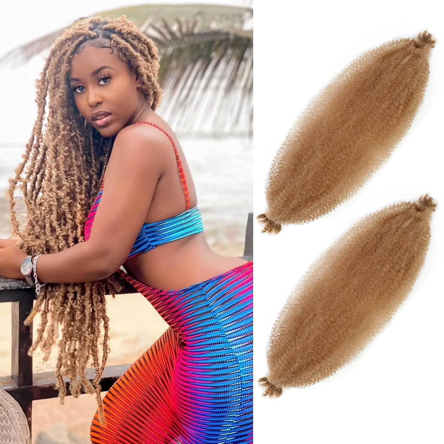 Afro Twist Hair 24 Inch 3 Packs, Springy Afro Twist Hair Pre Fluffed Spring Twist Hair Pre Stretched Wrapping Hair for Soft Locs Hair Extensions (24 Inch (Pack of 3), 1B#)