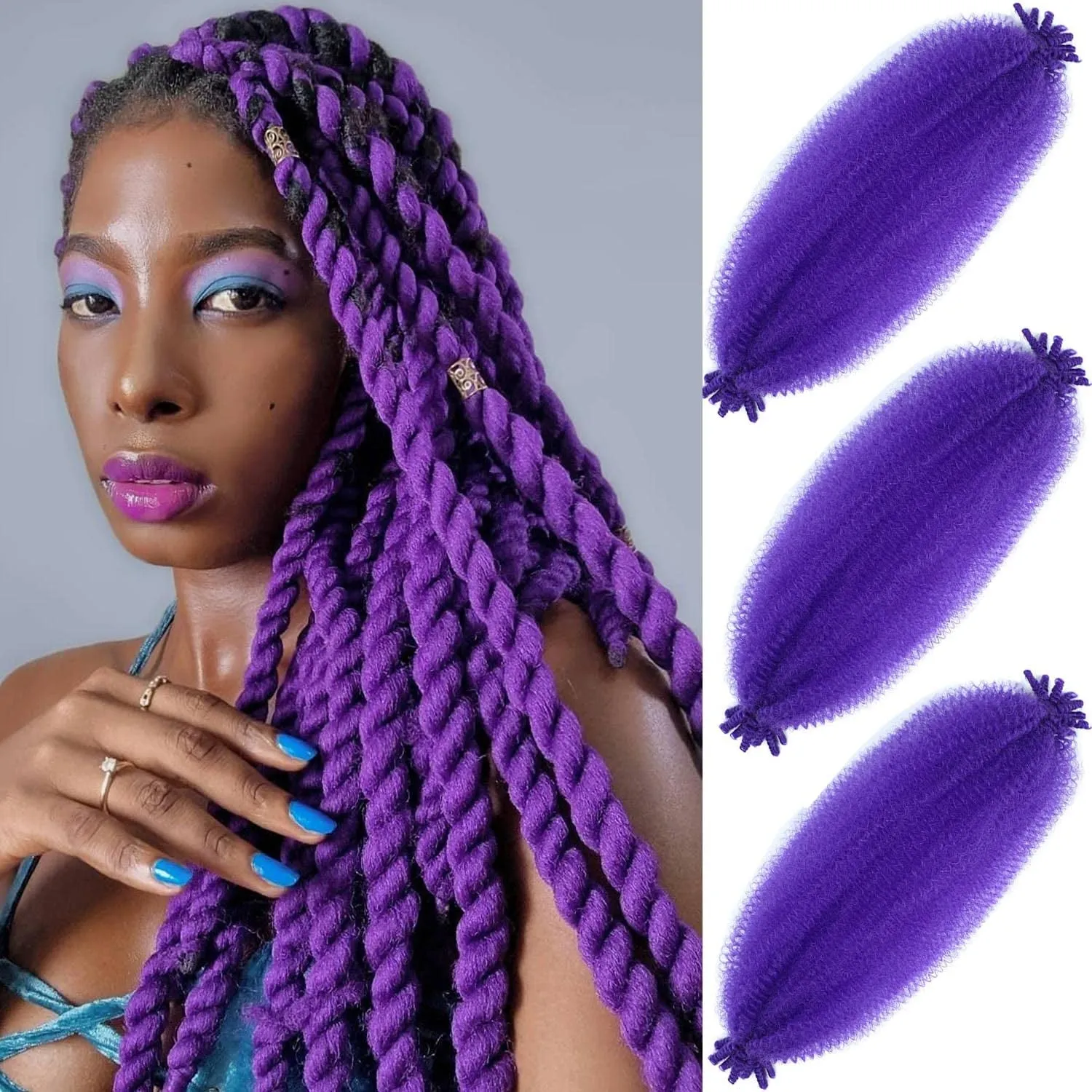 Afro Twist Hair 24 Inch 3 Packs, Springy Afro Twist Hair Pre Fluffed Spring Twist Hair Pre Stretched Wrapping Hair for Soft Locs Hair Extensions (24 Inch (Pack of 3), 1B#)