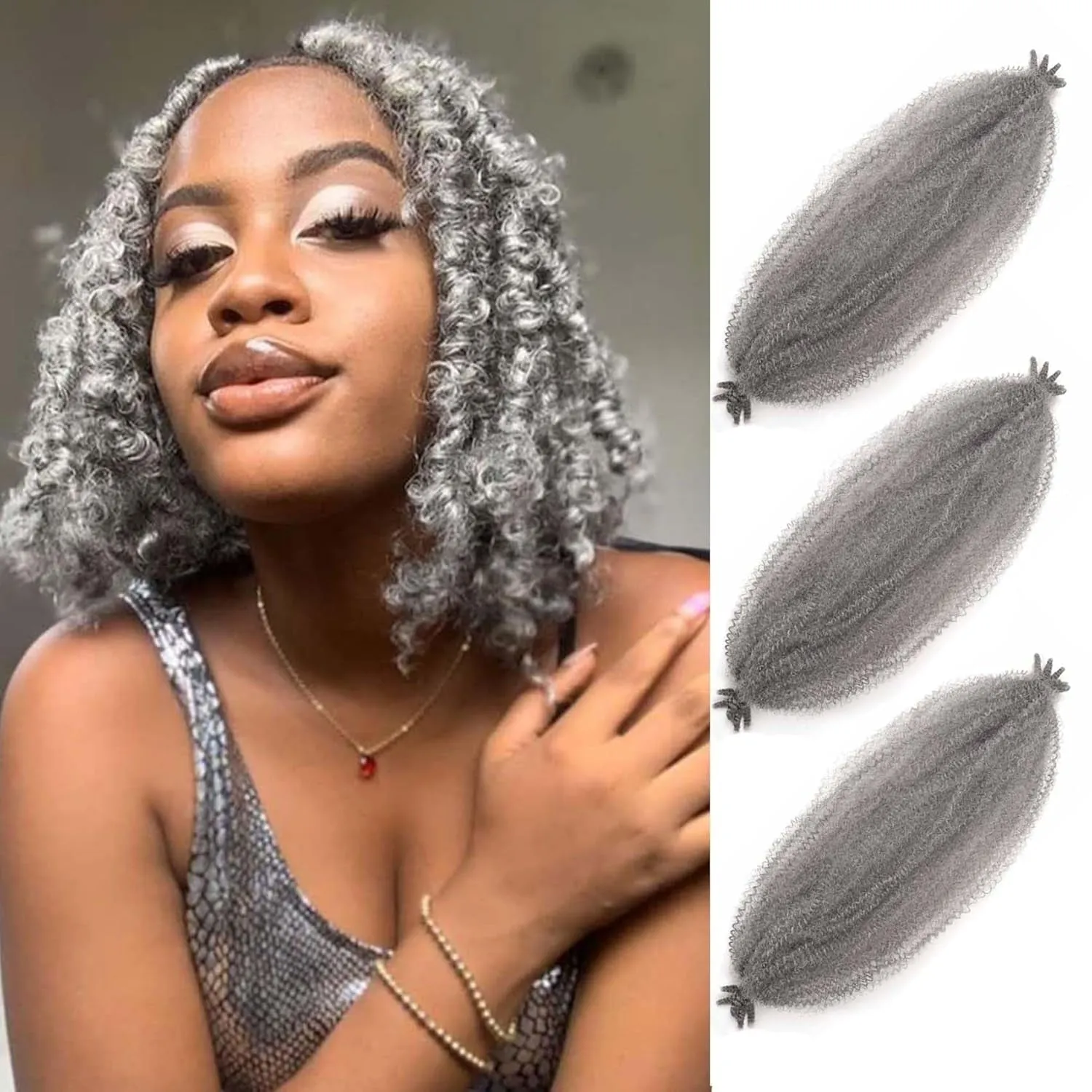 Afro Twist Hair 24 Inch 3 Packs, Springy Afro Twist Hair Pre Fluffed Spring Twist Hair Pre Stretched Wrapping Hair for Soft Locs Hair Extensions (24 Inch (Pack of 3), 1B#)