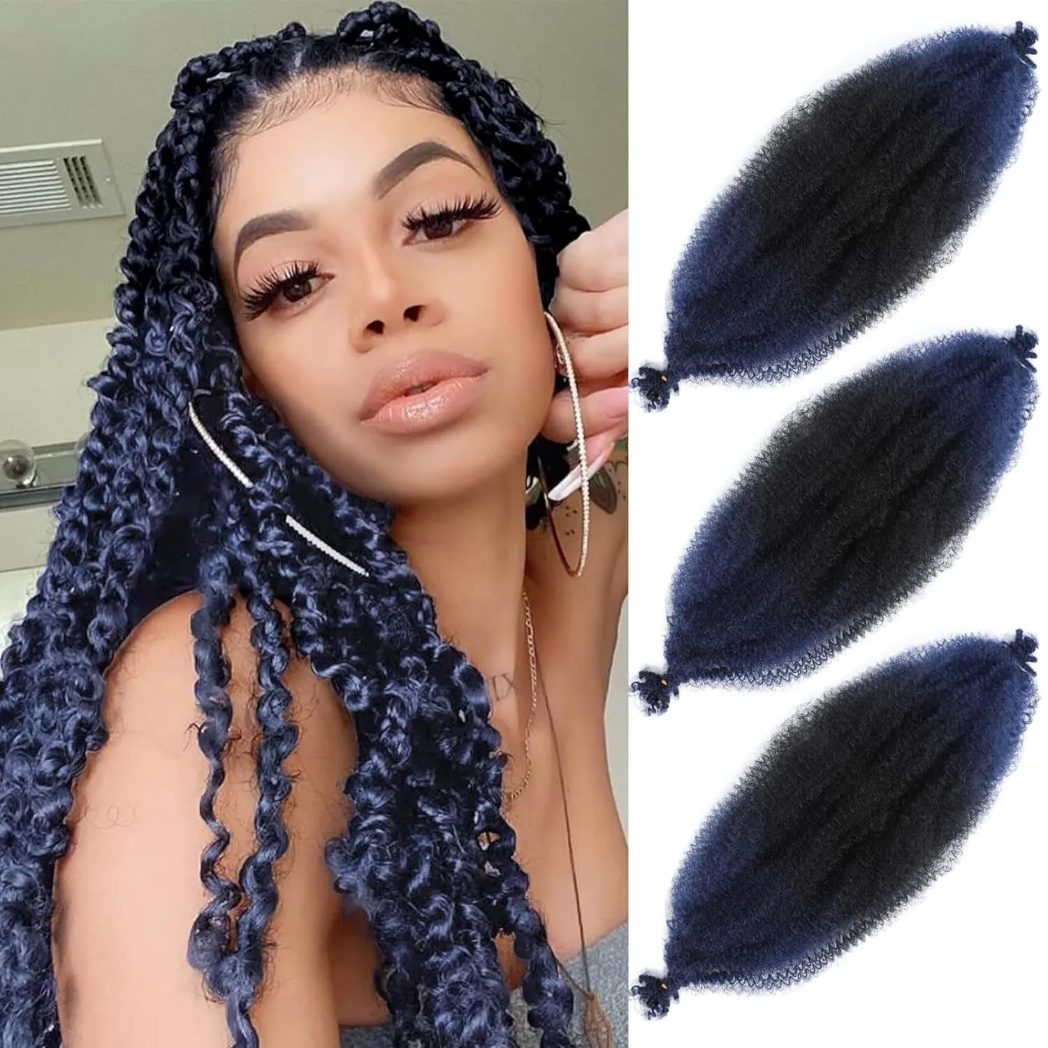 Afro Twist Hair 24 Inch 3 Packs, Springy Afro Twist Hair Pre Fluffed Spring Twist Hair Pre Stretched Wrapping Hair for Soft Locs Hair Extensions (24 Inch (Pack of 3), 1B#)