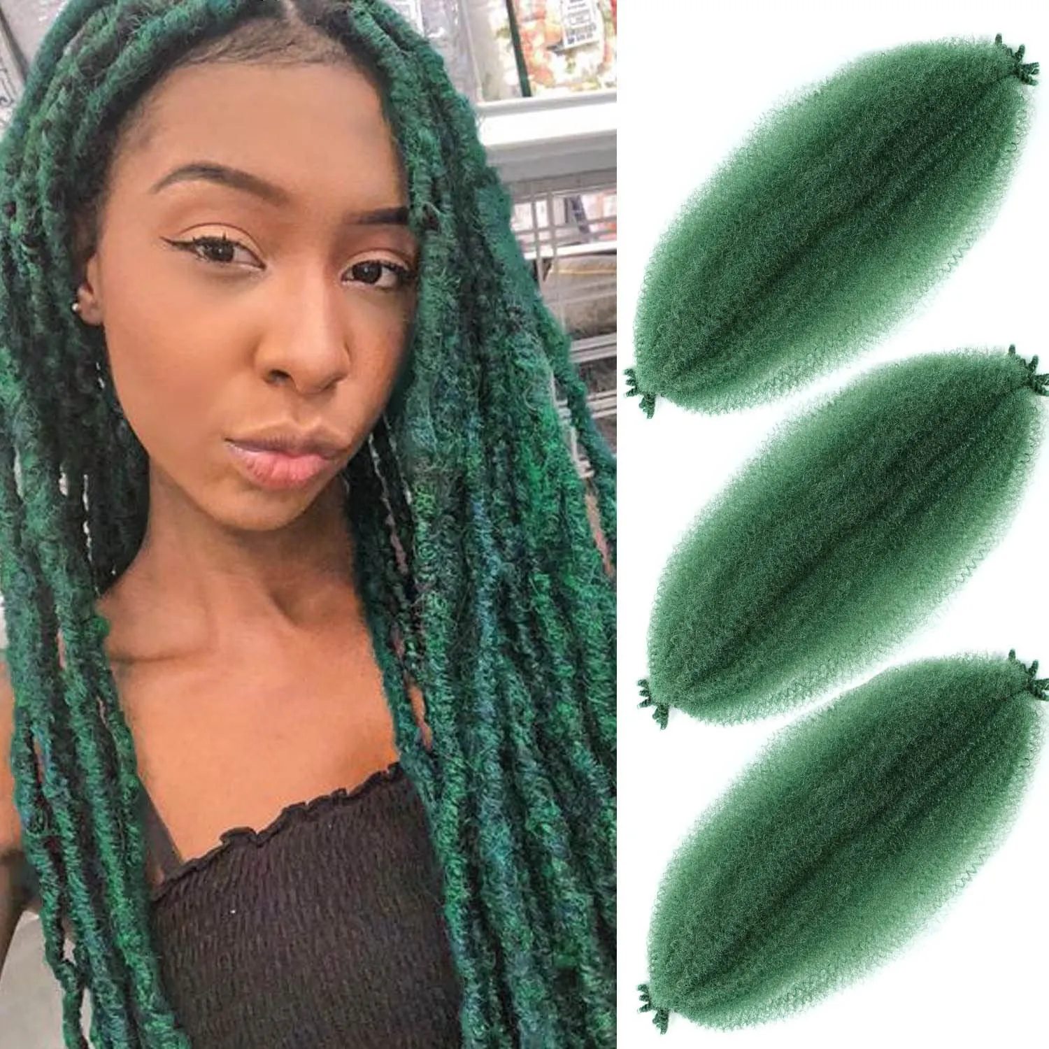 Afro Twist Hair 24 Inch 3 Packs, Springy Afro Twist Hair Pre Fluffed Spring Twist Hair Pre Stretched Wrapping Hair for Soft Locs Hair Extensions (24 Inch (Pack of 3), 1B#)