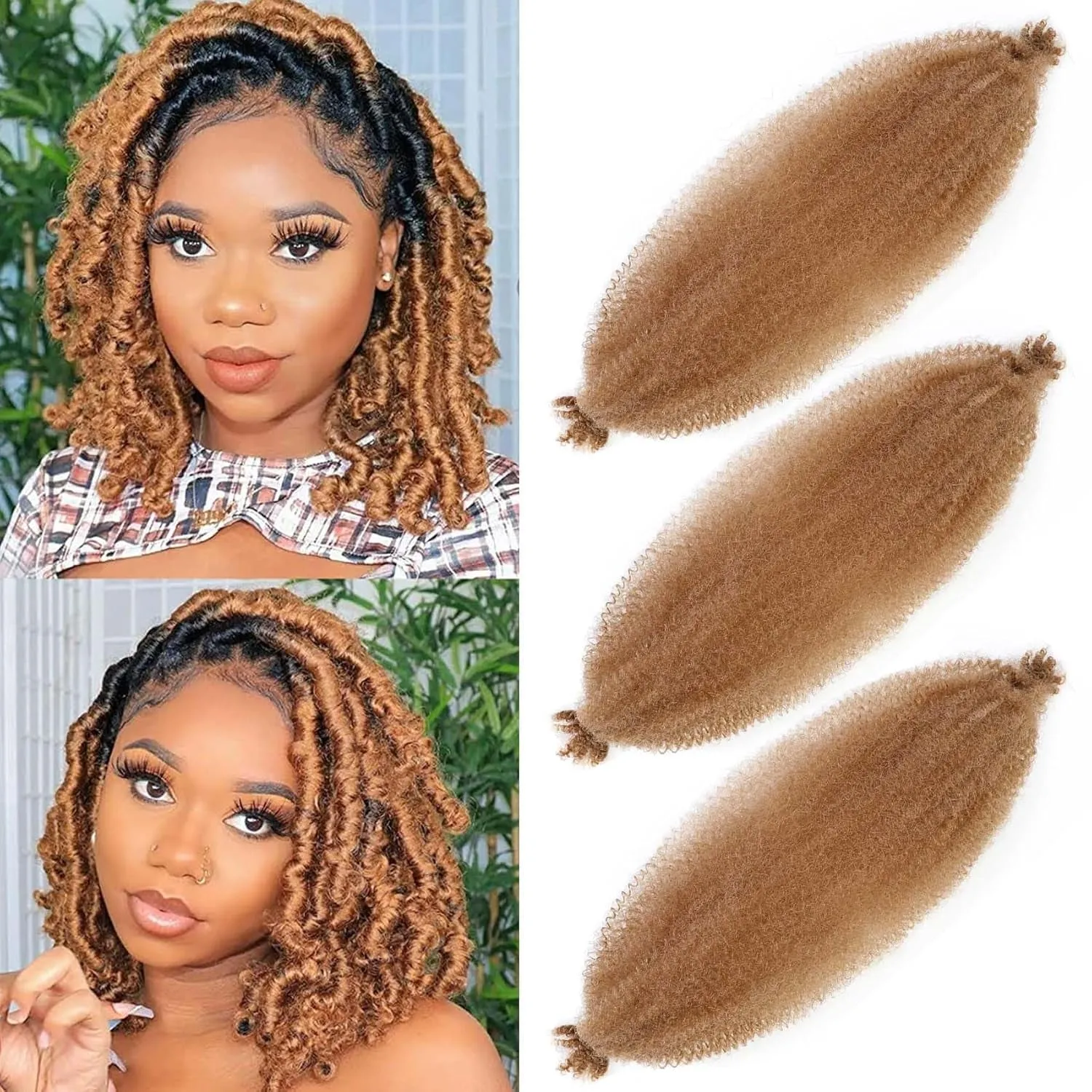 Afro Twist Hair 24 Inch 3 Packs, Springy Afro Twist Hair Pre Fluffed Spring Twist Hair Pre Stretched Wrapping Hair for Soft Locs Hair Extensions (24 Inch (Pack of 3), 1B#)