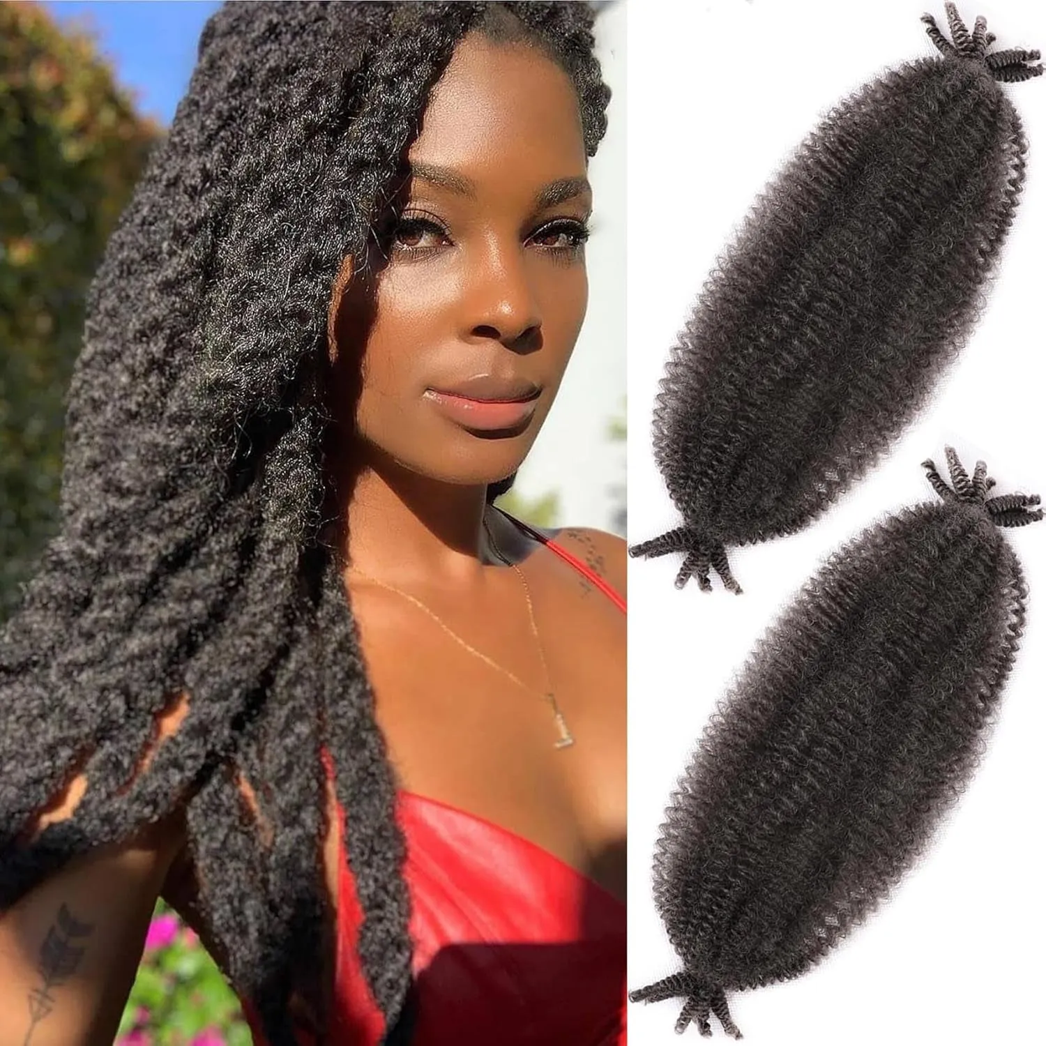 Afro Twist Hair 24 Inch 3 Packs, Springy Afro Twist Hair Pre Fluffed Spring Twist Hair Pre Stretched Wrapping Hair for Soft Locs Hair Extensions (24 Inch (Pack of 3), 1B#)