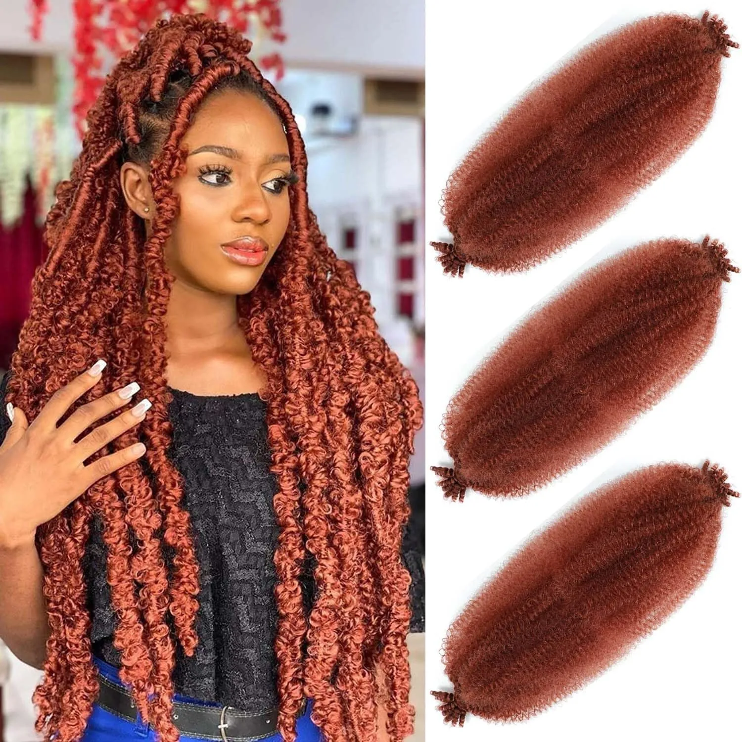 Afro Twist Hair 24 Inch 3 Packs, Springy Afro Twist Hair Pre Fluffed Spring Twist Hair Pre Stretched Wrapping Hair for Soft Locs Hair Extensions (24 Inch (Pack of 3), 1B#)