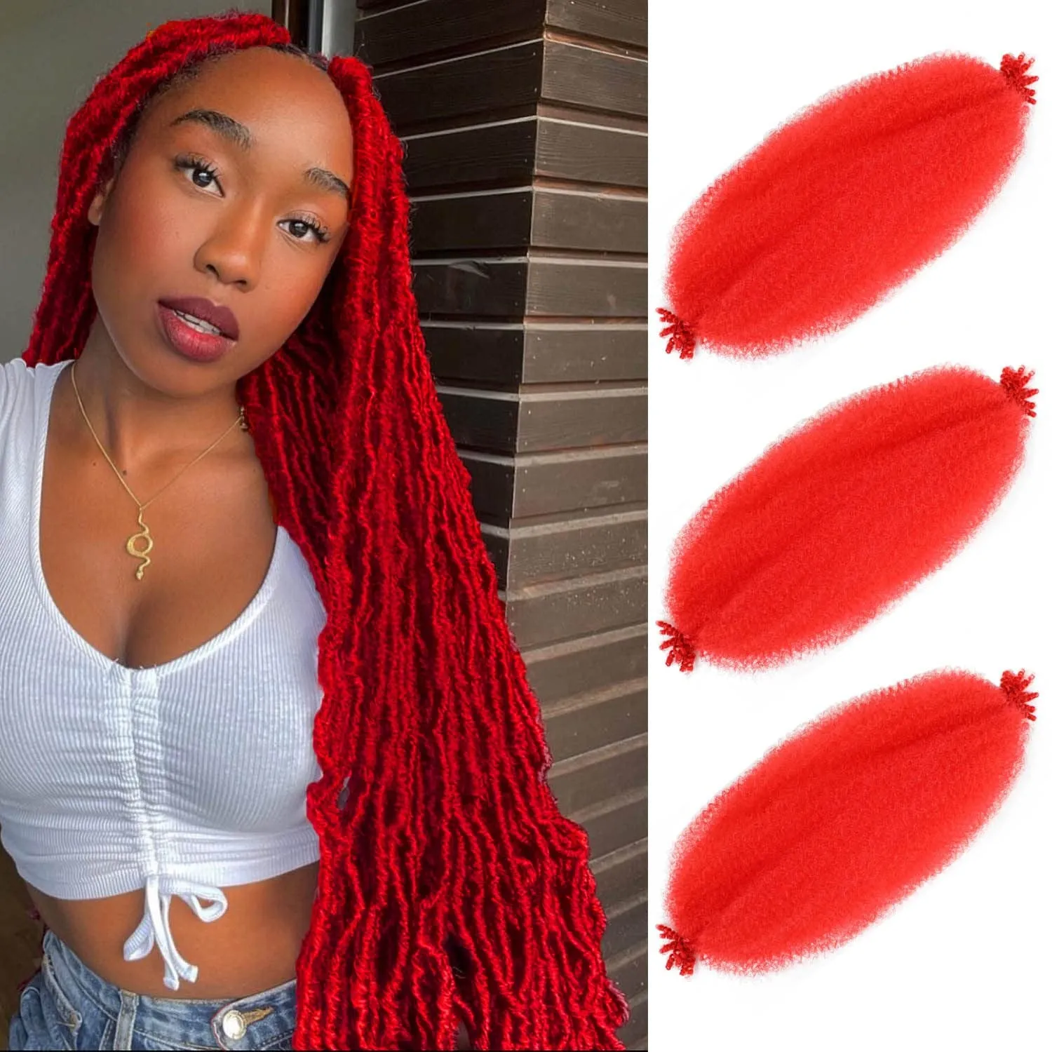 Afro Twist Hair 24 Inch 3 Packs, Springy Afro Twist Hair Pre Fluffed Spring Twist Hair Pre Stretched Wrapping Hair for Soft Locs Hair Extensions (24 Inch (Pack of 3), 1B#)