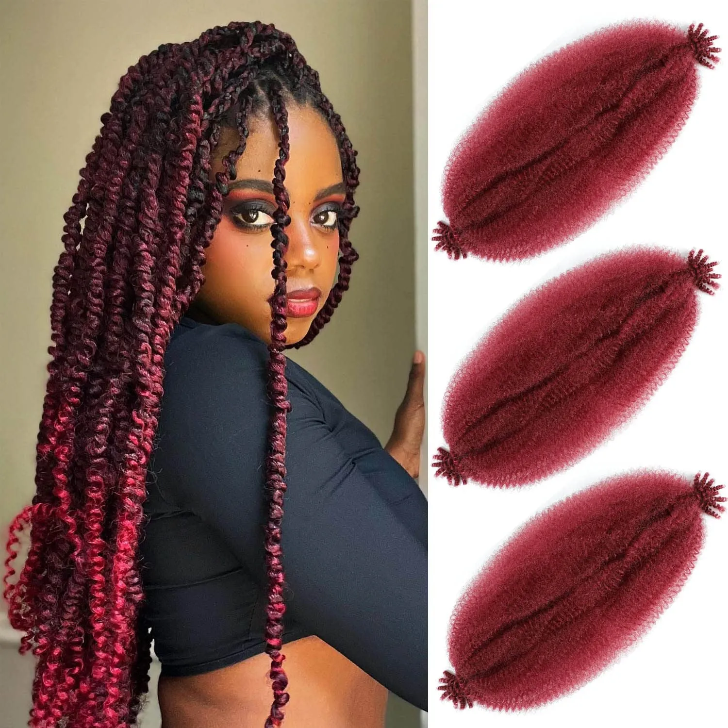 Afro Twist Hair 24 Inch 3 Packs, Springy Afro Twist Hair Pre Fluffed Spring Twist Hair Pre Stretched Wrapping Hair for Soft Locs Hair Extensions (24 Inch (Pack of 3), 1B#)