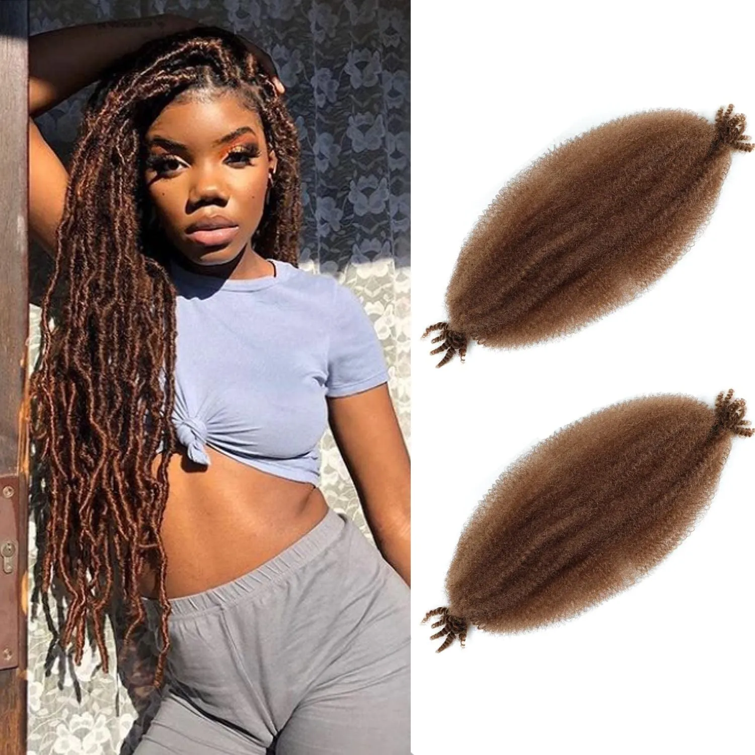 Afro Twist Hair 24 Inch 3 Packs, Springy Afro Twist Hair Pre Fluffed Spring Twist Hair Pre Stretched Wrapping Hair for Soft Locs Hair Extensions (24 Inch (Pack of 3), 1B#)