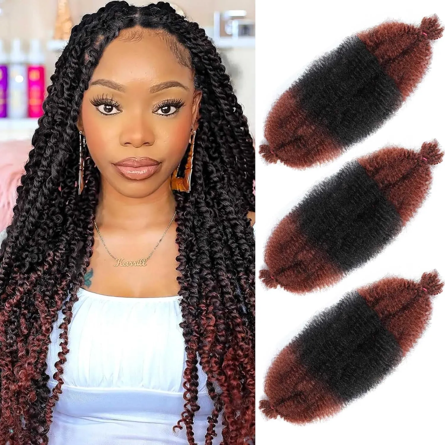 Afro Twist Hair 24 Inch 3 Packs, Springy Afro Twist Hair Pre Fluffed Spring Twist Hair Pre Stretched Wrapping Hair for Soft Locs Hair Extensions (24 Inch (Pack of 3), 1B#)