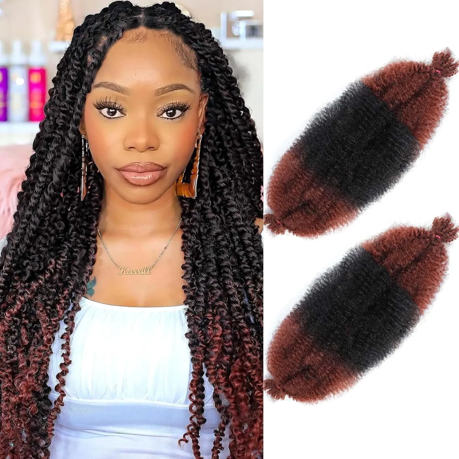 Afro Twist Hair 24 Inch 3 Packs, Springy Afro Twist Hair Pre Fluffed Spring Twist Hair Pre Stretched Wrapping Hair for Soft Locs Hair Extensions (24 Inch (Pack of 3), 1B#)
