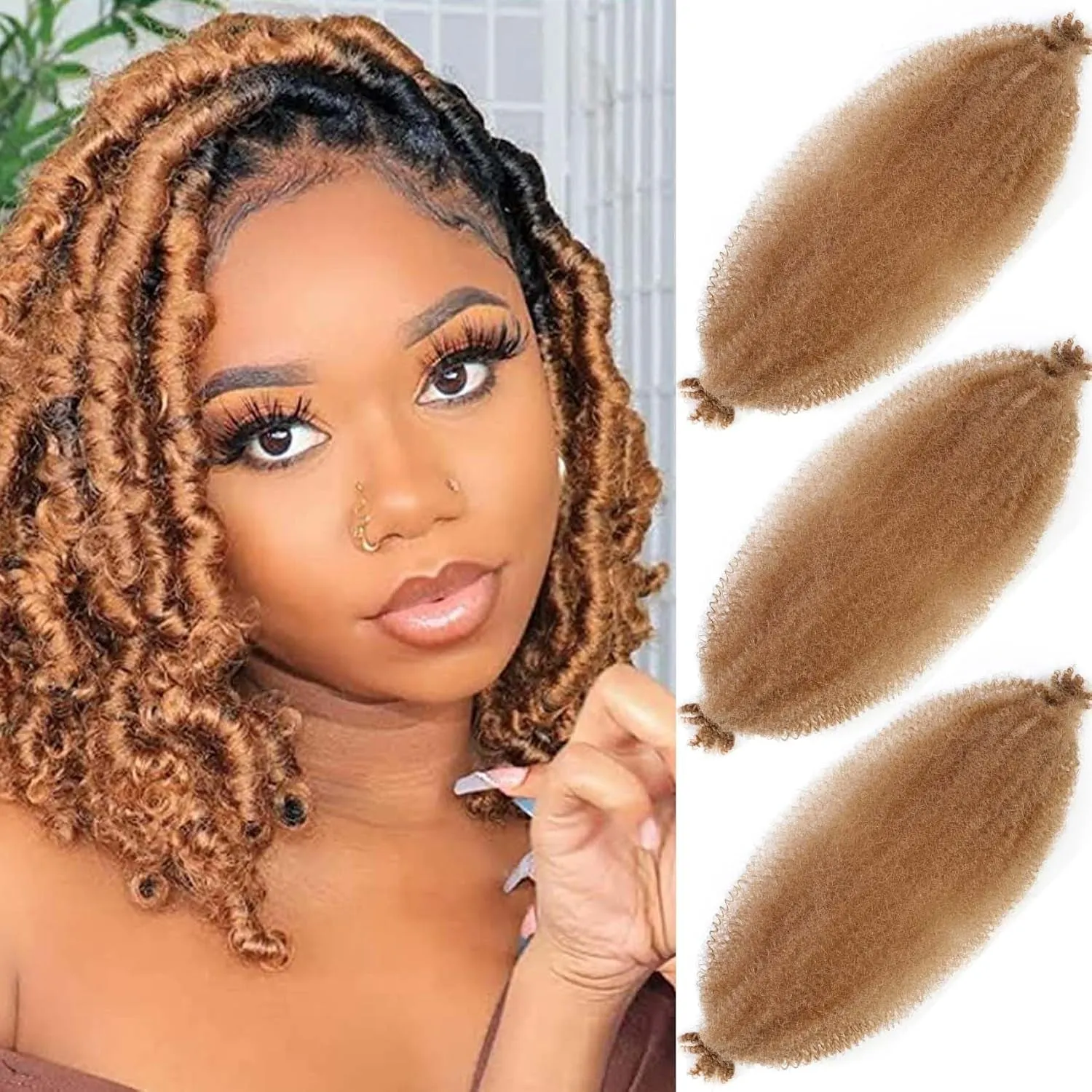 Afro Twist Hair 24 Inch 3 Packs, Springy Afro Twist Hair Pre Fluffed Spring Twist Hair Pre Stretched Wrapping Hair for Soft Locs Hair Extensions (24 Inch (Pack of 3), 1B#)