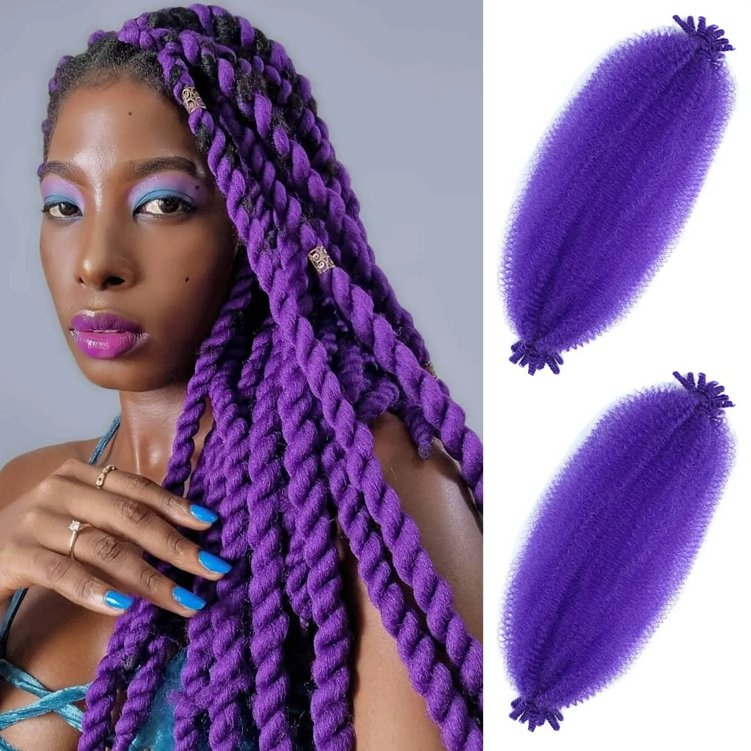 Afro Twist Hair 24 Inch 3 Packs, Springy Afro Twist Hair Pre Fluffed Spring Twist Hair Pre Stretched Wrapping Hair for Soft Locs Hair Extensions (24 Inch (Pack of 3), 1B#)