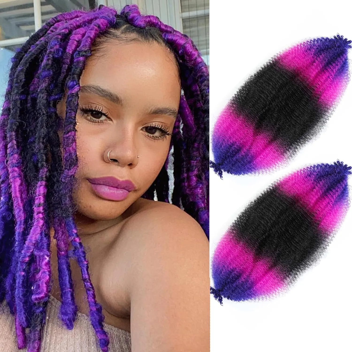 Afro Twist Hair 24 Inch 3 Packs, Springy Afro Twist Hair Pre Fluffed Spring Twist Hair Pre Stretched Wrapping Hair for Soft Locs Hair Extensions (24 Inch (Pack of 3), 1B#)