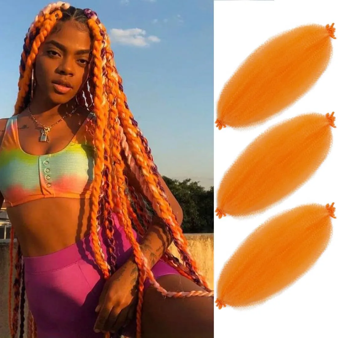 Afro Twist Hair 24 Inch 3 Packs, Springy Afro Twist Hair Pre Fluffed Spring Twist Hair Pre Stretched Wrapping Hair for Soft Locs Hair Extensions (24 Inch (Pack of 3), 1B#)