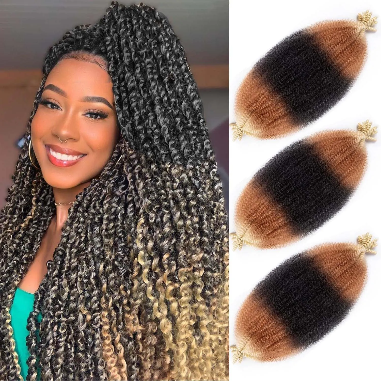 Afro Twist Hair 24 Inch 3 Packs, Springy Afro Twist Hair Pre Fluffed Spring Twist Hair Pre Stretched Wrapping Hair for Soft Locs Hair Extensions (24 Inch (Pack of 3), 1B#)