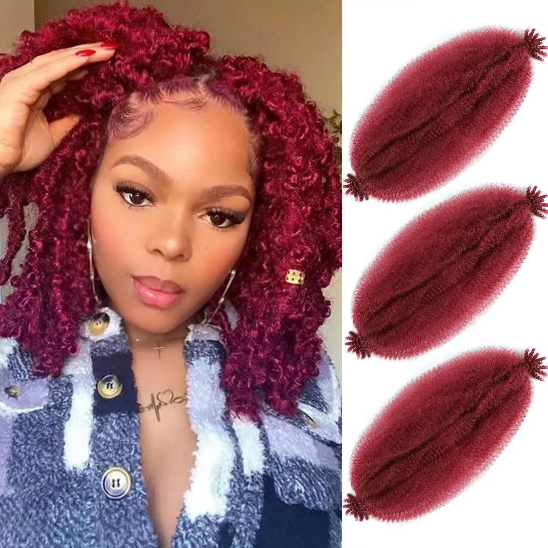Afro Twist Hair 24 Inch 3 Packs, Springy Afro Twist Hair Pre Fluffed Spring Twist Hair Pre Stretched Wrapping Hair for Soft Locs Hair Extensions (24 Inch (Pack of 3), 1B#)