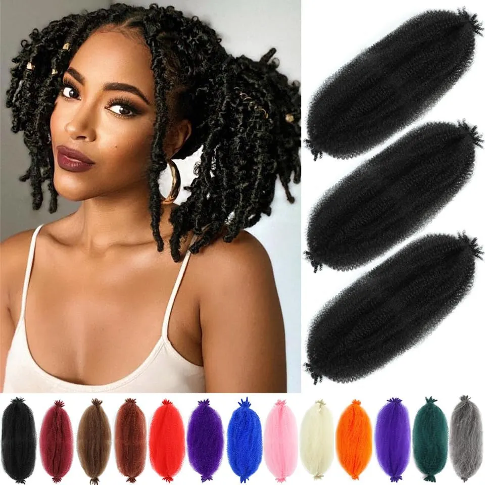 Afro Twist Hair 24 Inch 3 Packs, Springy Afro Twist Hair Pre Fluffed Spring Twist Hair Pre Stretched Wrapping Hair for Soft Locs Hair Extensions (24 Inch (Pack of 3), 1B#)