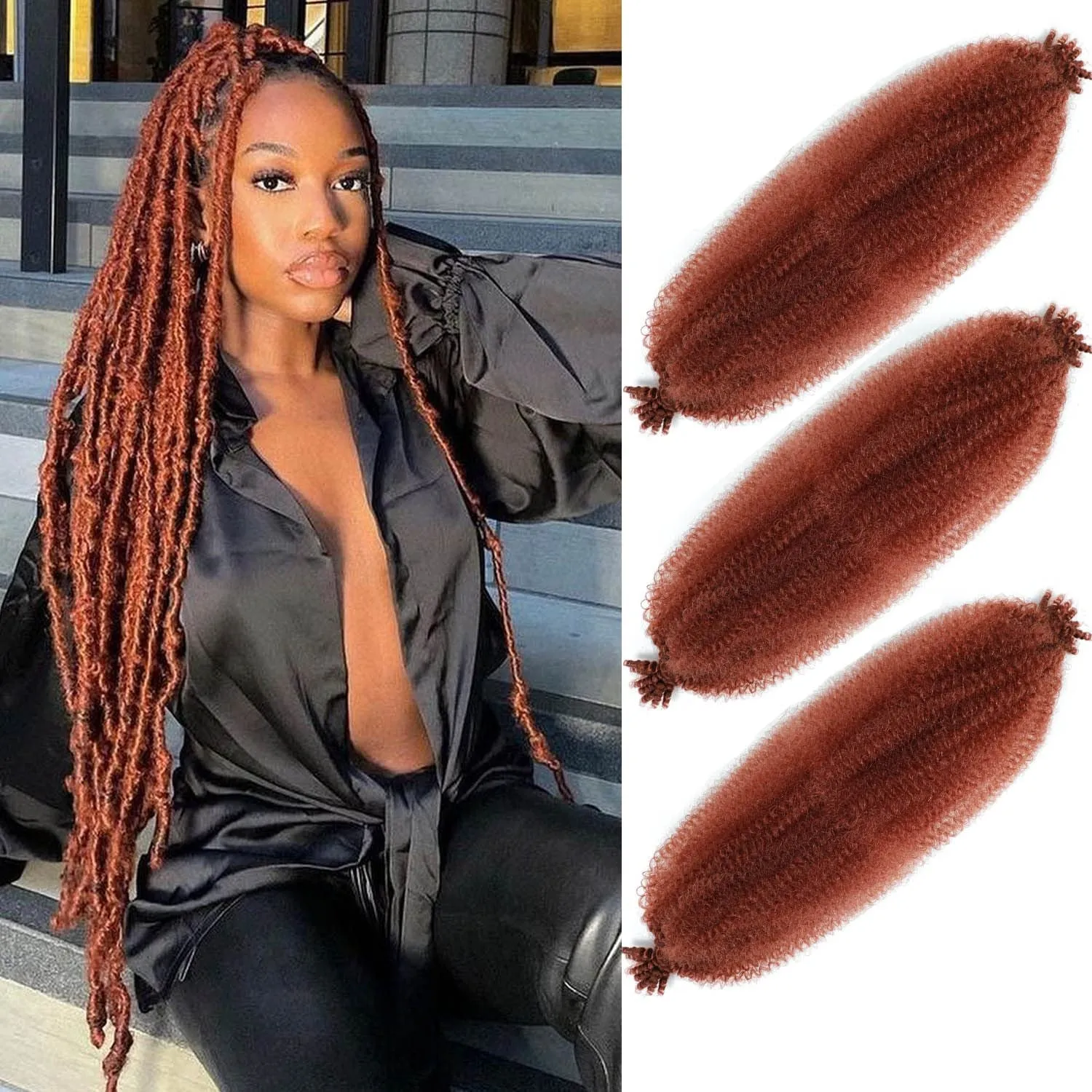 Afro Twist Hair 24 Inch 3 Packs, Springy Afro Twist Hair Pre Fluffed Spring Twist Hair Pre Stretched Wrapping Hair for Soft Locs Hair Extensions (24 Inch (Pack of 3), 1B#)
