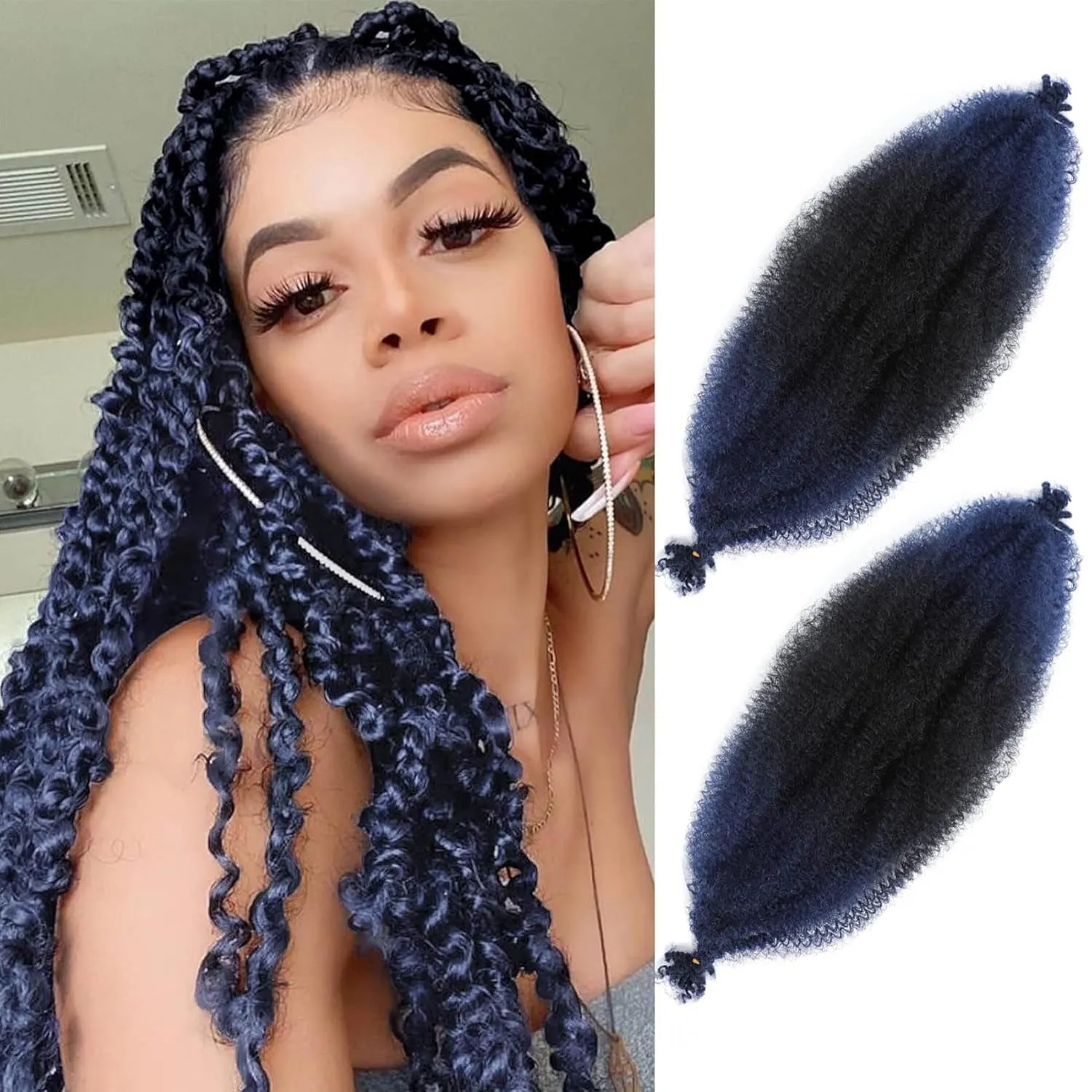 Afro Twist Hair 24 Inch 3 Packs, Springy Afro Twist Hair Pre Fluffed Spring Twist Hair Pre Stretched Wrapping Hair for Soft Locs Hair Extensions (24 Inch (Pack of 3), 1B#)