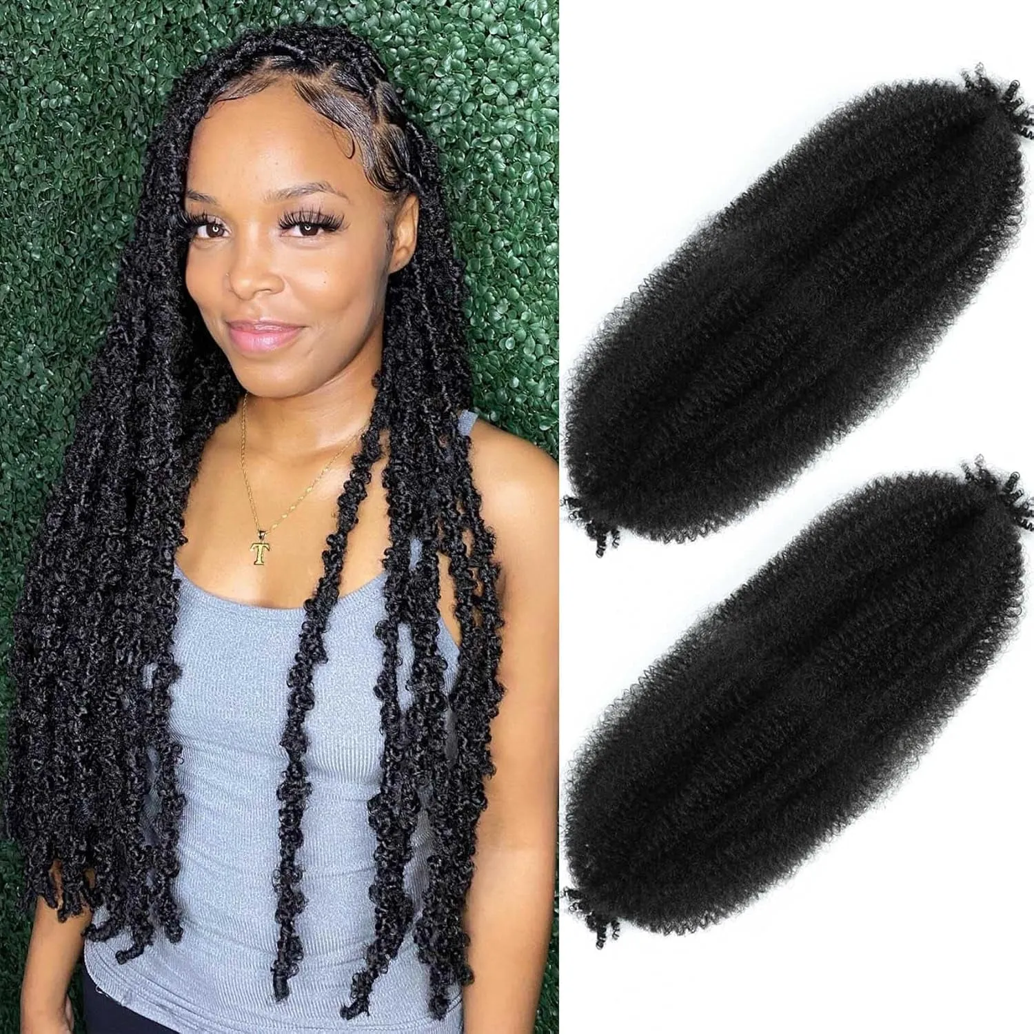 Afro Twist Hair 24 Inch 3 Packs, Springy Afro Twist Hair Pre Fluffed Spring Twist Hair Pre Stretched Wrapping Hair for Soft Locs Hair Extensions (24 Inch (Pack of 3), 1B#)