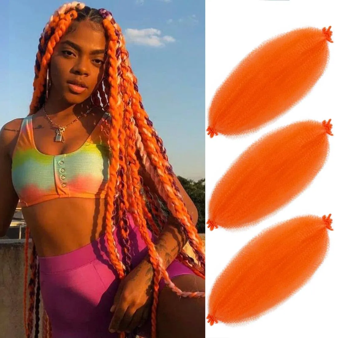 Afro Twist Hair 24 Inch 3 Packs, Springy Afro Twist Hair Pre Fluffed Spring Twist Hair Pre Stretched Wrapping Hair for Soft Locs Hair Extensions (24 Inch (Pack of 3), 1B#)