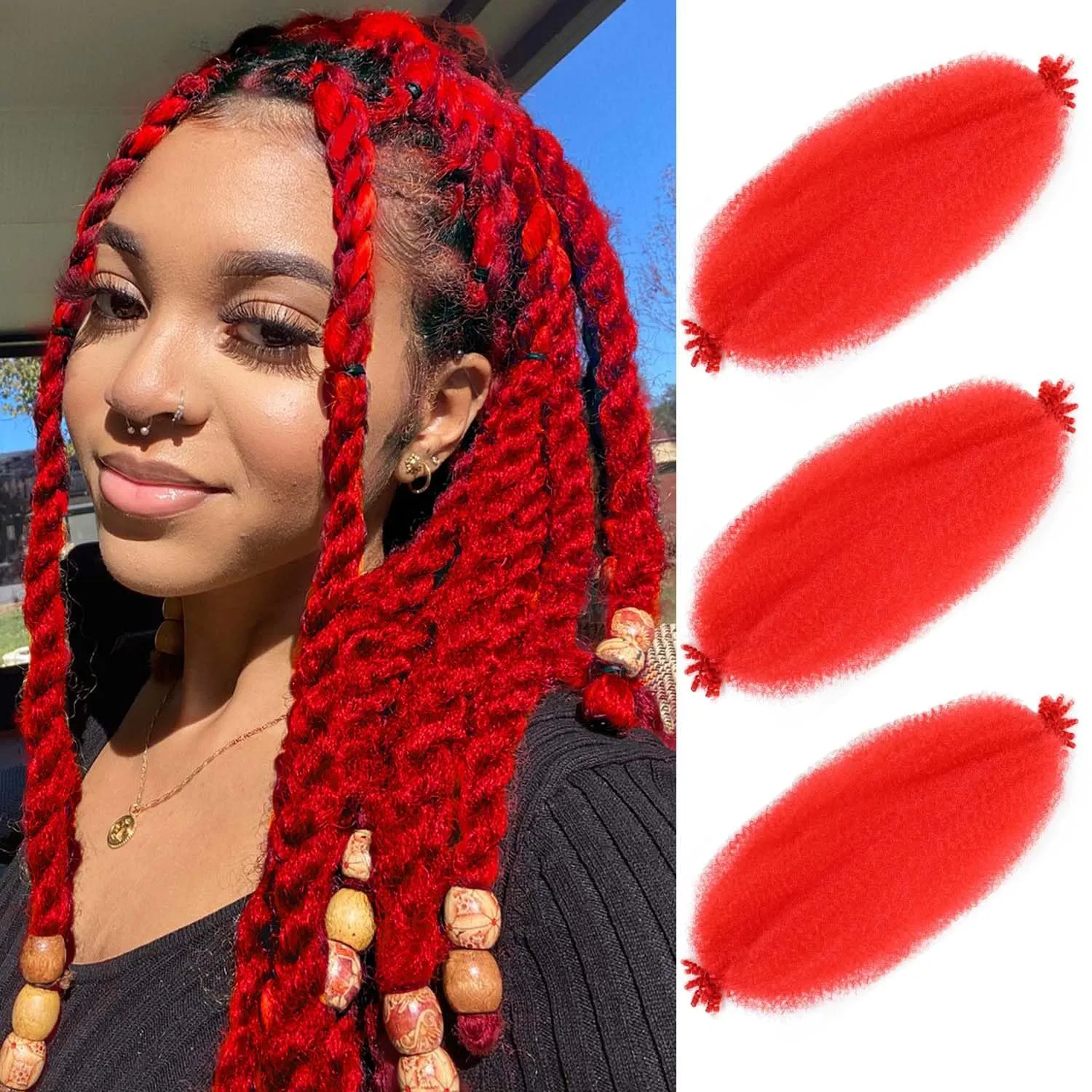 Afro Twist Hair 24 Inch 3 Packs, Springy Afro Twist Hair Pre Fluffed Spring Twist Hair Pre Stretched Wrapping Hair for Soft Locs Hair Extensions (24 Inch (Pack of 3), 1B#)