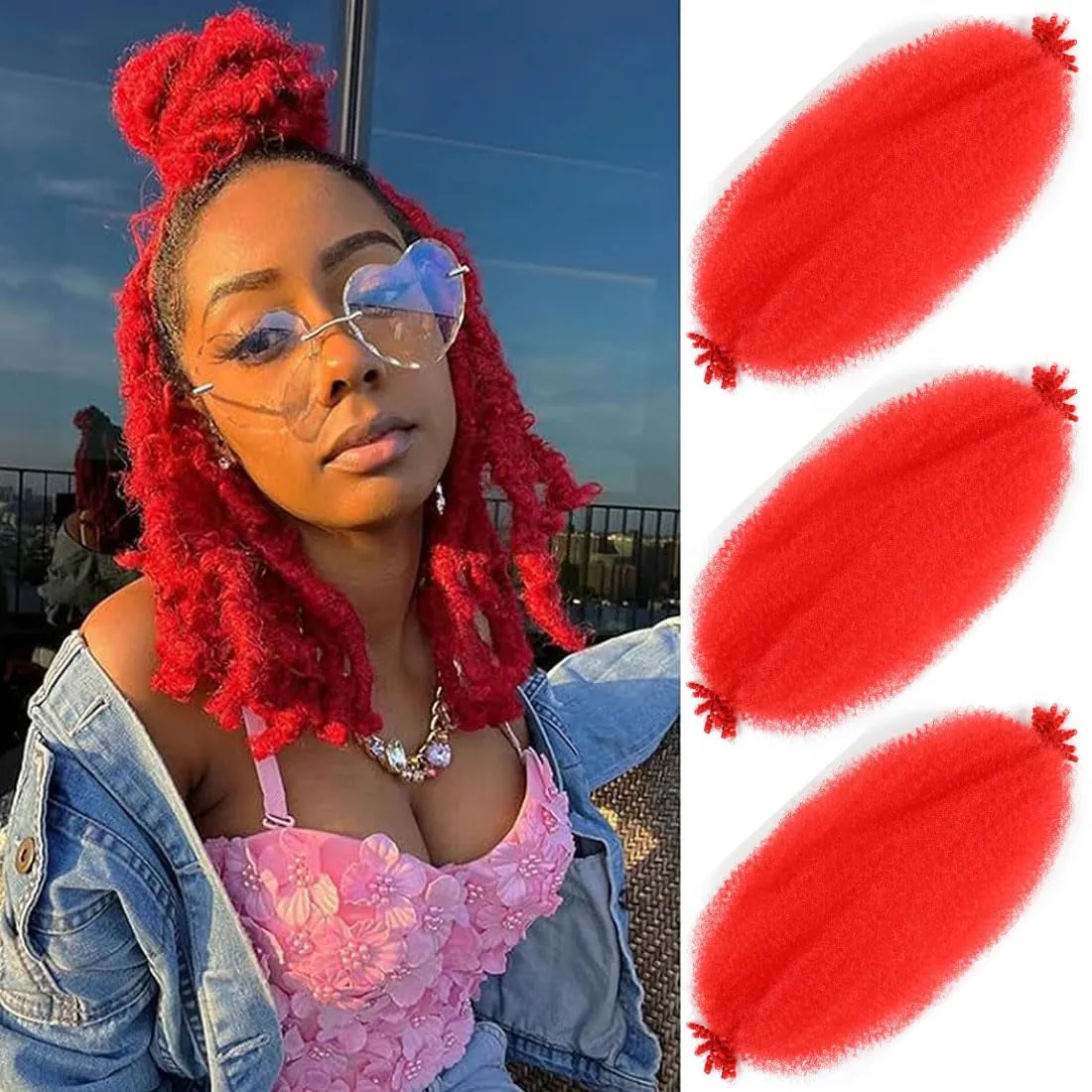 Afro Twist Hair 24 Inch 3 Packs, Springy Afro Twist Hair Pre Fluffed Spring Twist Hair Pre Stretched Wrapping Hair for Soft Locs Hair Extensions (24 Inch (Pack of 3), 1B#)