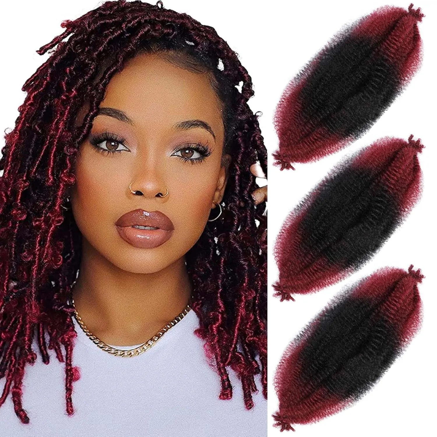 Afro Twist Hair 24 Inch 3 Packs, Springy Afro Twist Hair Pre Fluffed Spring Twist Hair Pre Stretched Wrapping Hair for Soft Locs Hair Extensions (24 Inch (Pack of 3), 1B#)
