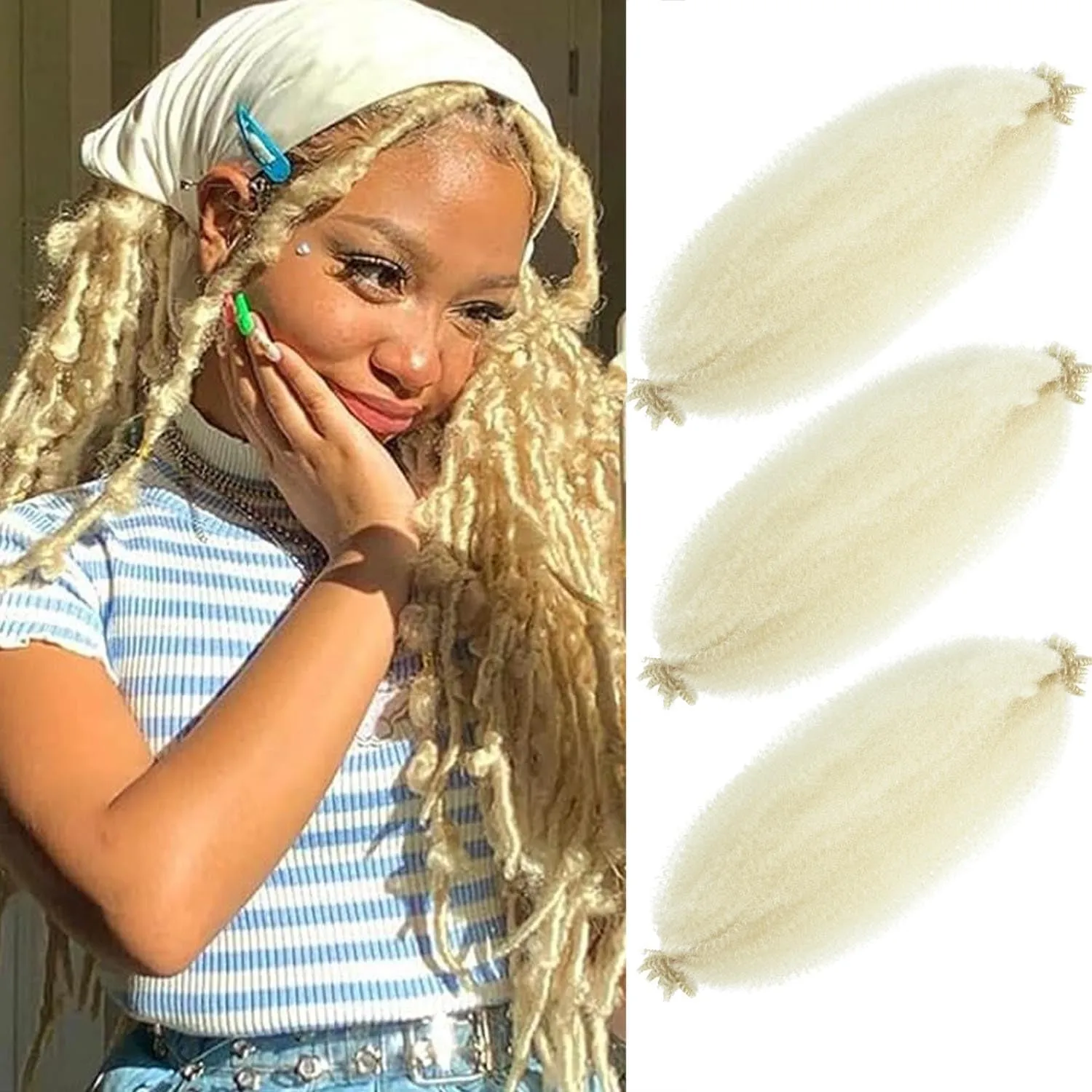 Afro Twist Hair 24 Inch 3 Packs, Springy Afro Twist Hair Pre Fluffed Spring Twist Hair Pre Stretched Wrapping Hair for Soft Locs Hair Extensions (24 Inch (Pack of 3), 1B#)