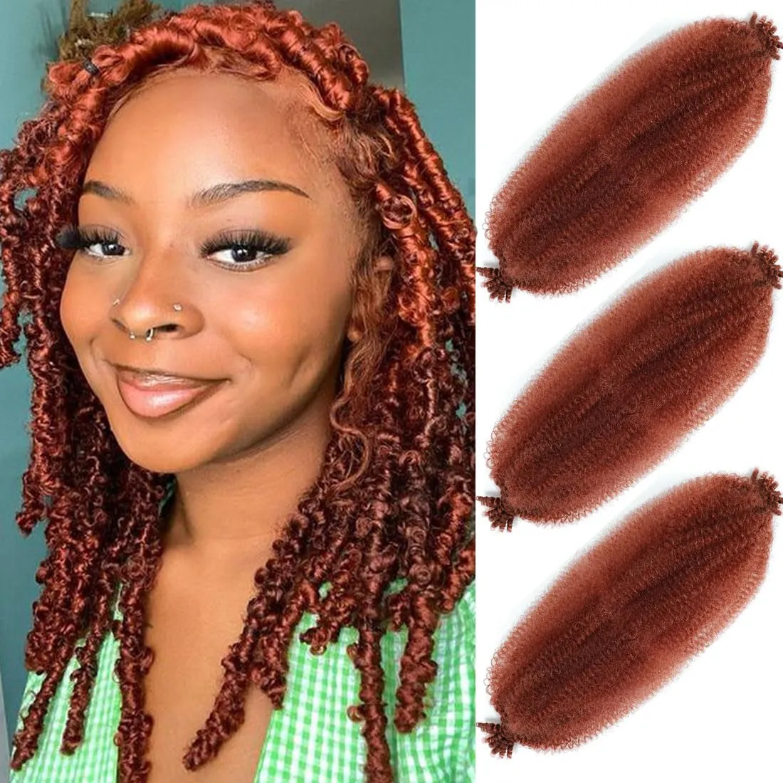 Afro Twist Hair 24 Inch 3 Packs, Springy Afro Twist Hair Pre Fluffed Spring Twist Hair Pre Stretched Wrapping Hair for Soft Locs Hair Extensions (24 Inch (Pack of 3), 1B#)