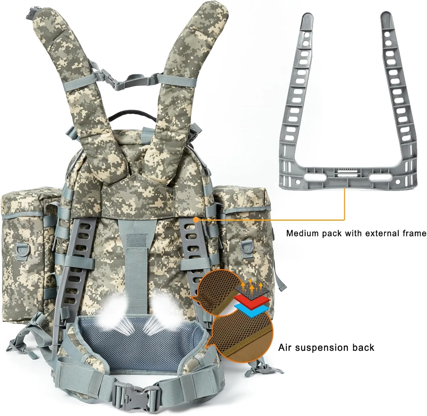 Akmax MOLLE II Medium Rucksack Military Tactical Backpack with Detachable Side Pouches & Upgraded Frame for Enhanced Comfort