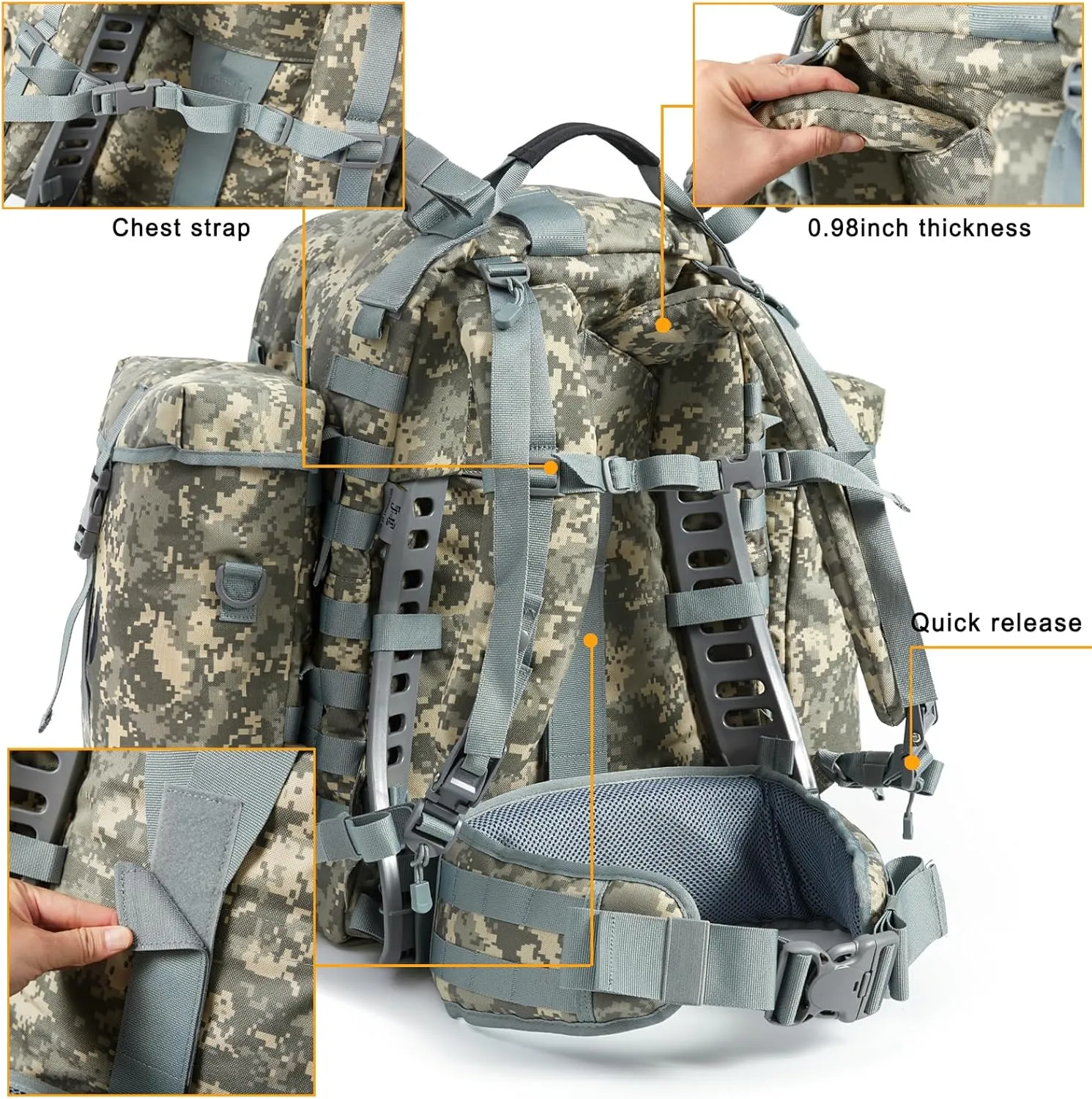 Akmax MOLLE II Medium Rucksack Military Tactical Backpack with Detachable Side Pouches & Upgraded Frame for Enhanced Comfort