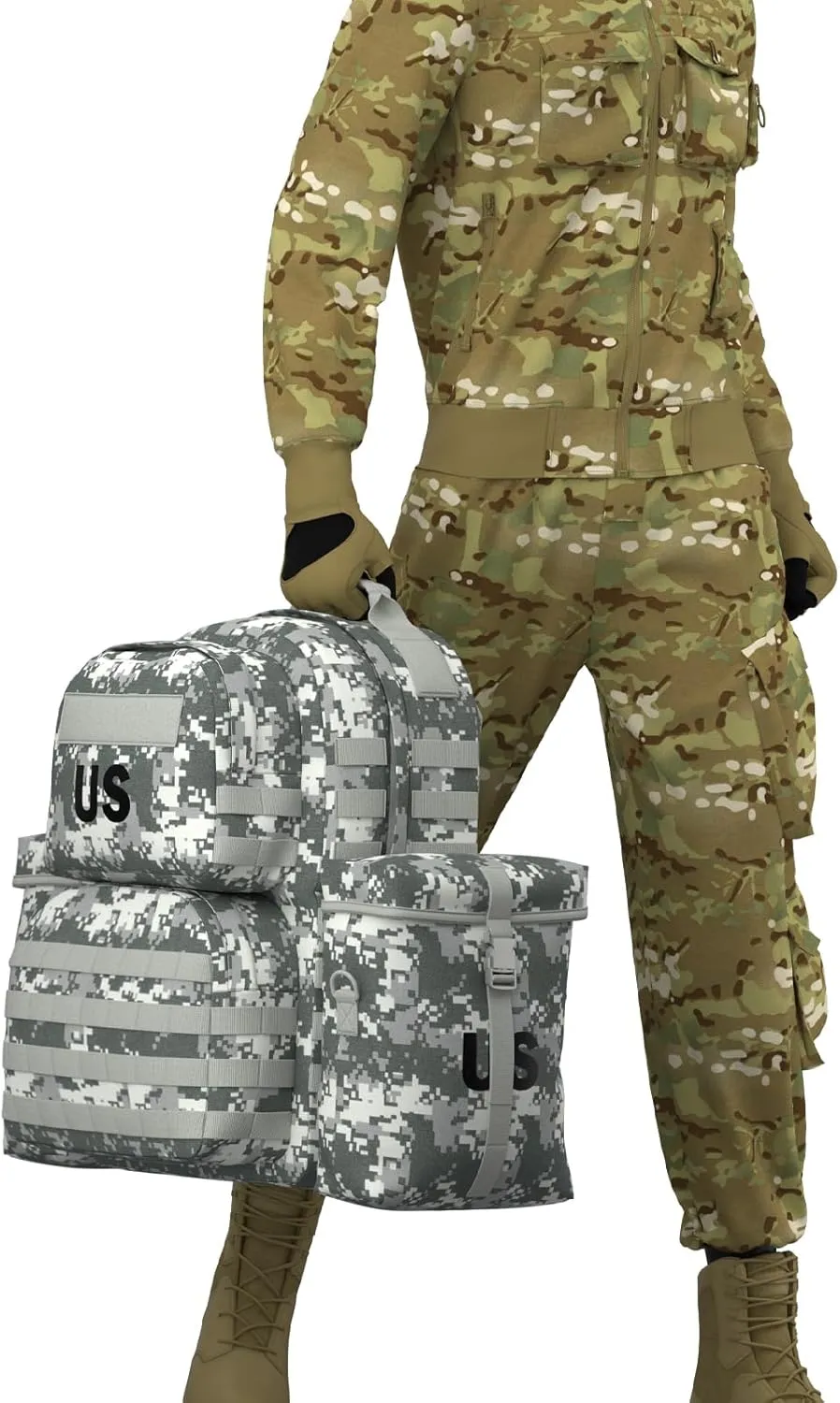 Akmax MOLLE II Medium Rucksack Military Tactical Backpack with Detachable Side Pouches & Upgraded Frame for Enhanced Comfort