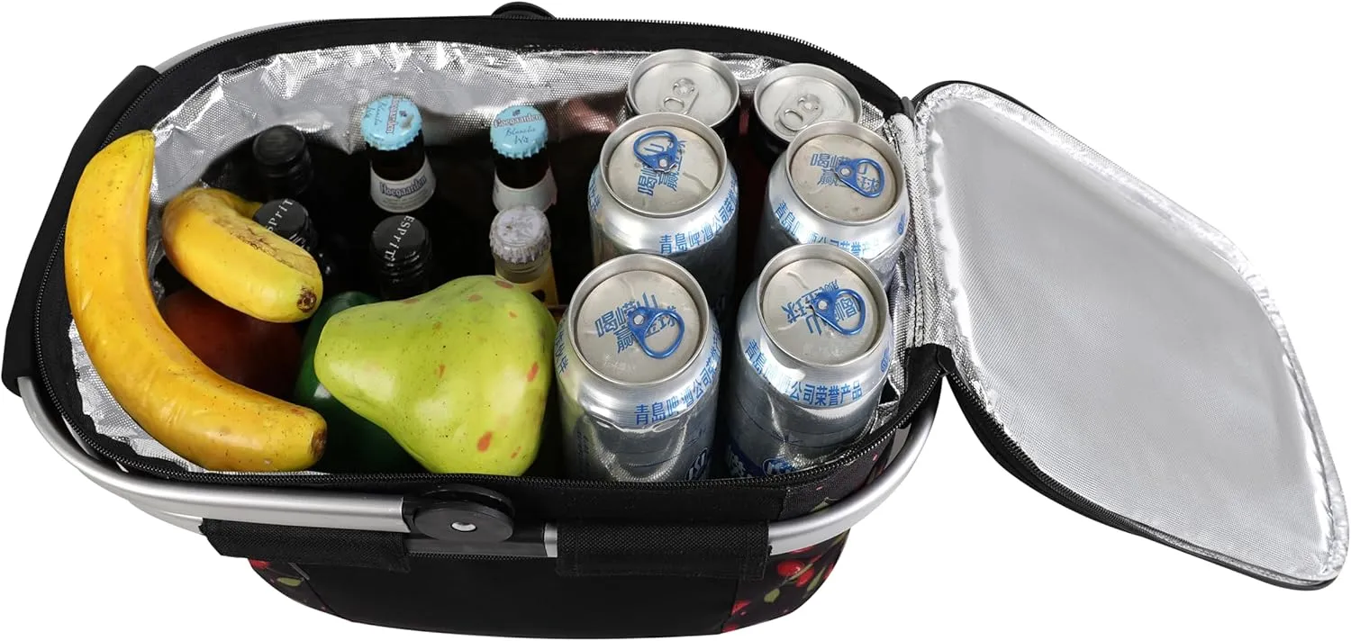 ALLCAMP Insulated Cooler Bag Portable Collapsible Picnic Basket Cooler with Sewn in Frame (Medium Cherry Pattern)