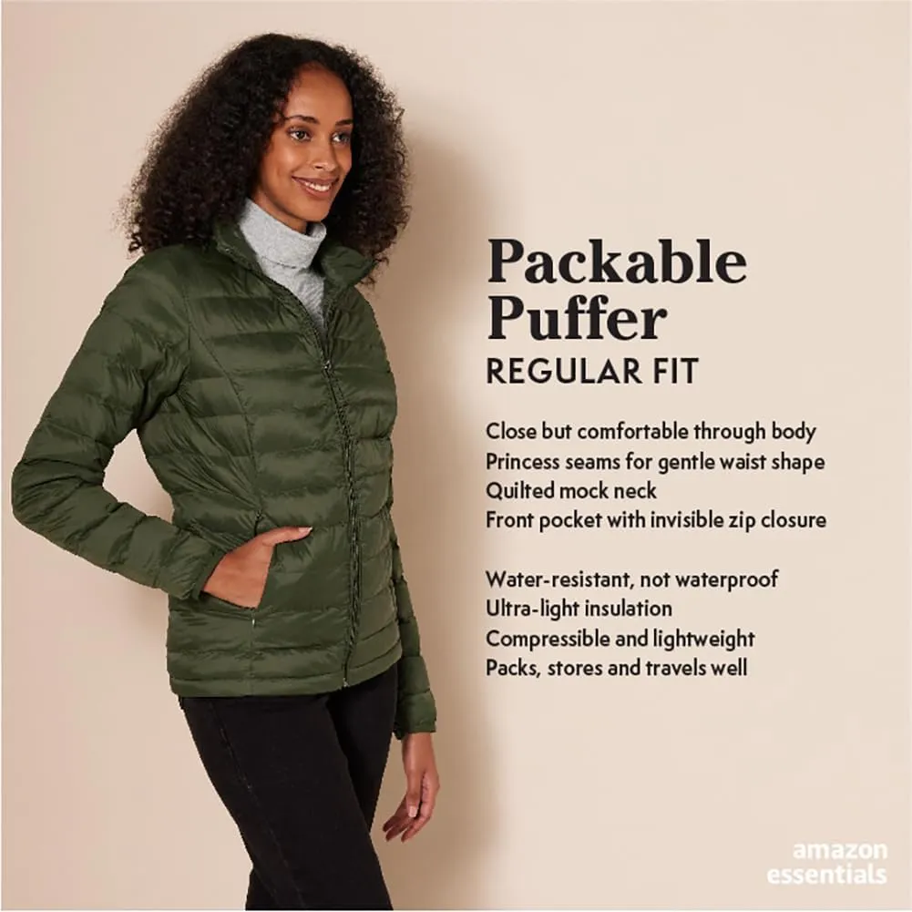 Amazon Essentials Women's Lightweight Water-Resistant Packable Puffer Jacket (Available in Plus Size)