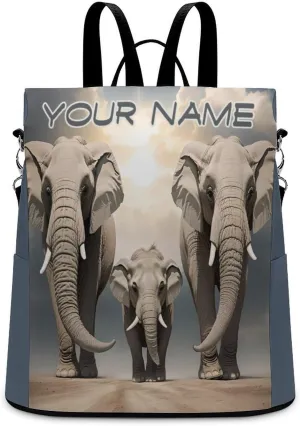 Anti-Theft Daypacks Custom African Elephant Backpack Purse for Women Fashion Bag Travel Pack Personalized Name Basic Casual Bags