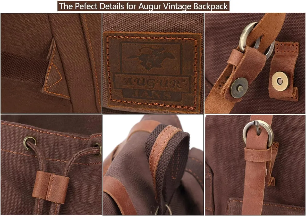 AUGUR High Capacity Canvas Vintage Backpack - for School Travel 12-15" Laptop Backapcks for Men Casual Daypacks Rucksack (M-Coffee)