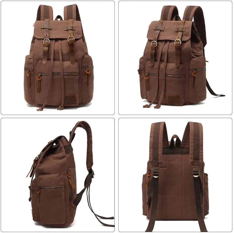 AUGUR High Capacity Canvas Vintage Backpack - for School Travel 12-15" Laptop Backapcks for Men Casual Daypacks Rucksack (M-Coffee)