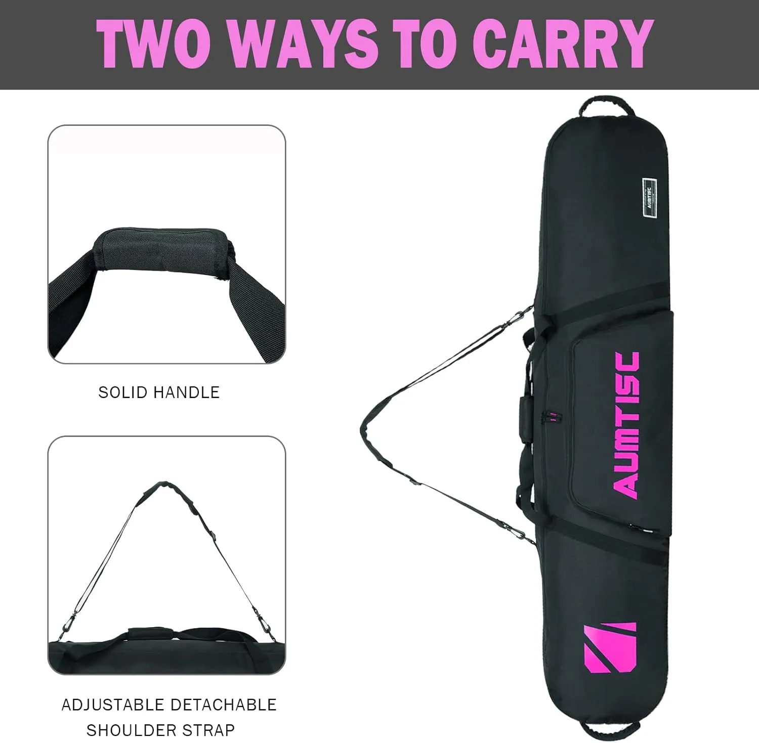 AUMTISC Padded Snowboard Bag for Air Travel, Snowboard Travel Bags for Flying with Gear Pockets, Available Length in 155cm | 165cm | Ajustblae 156-181cm