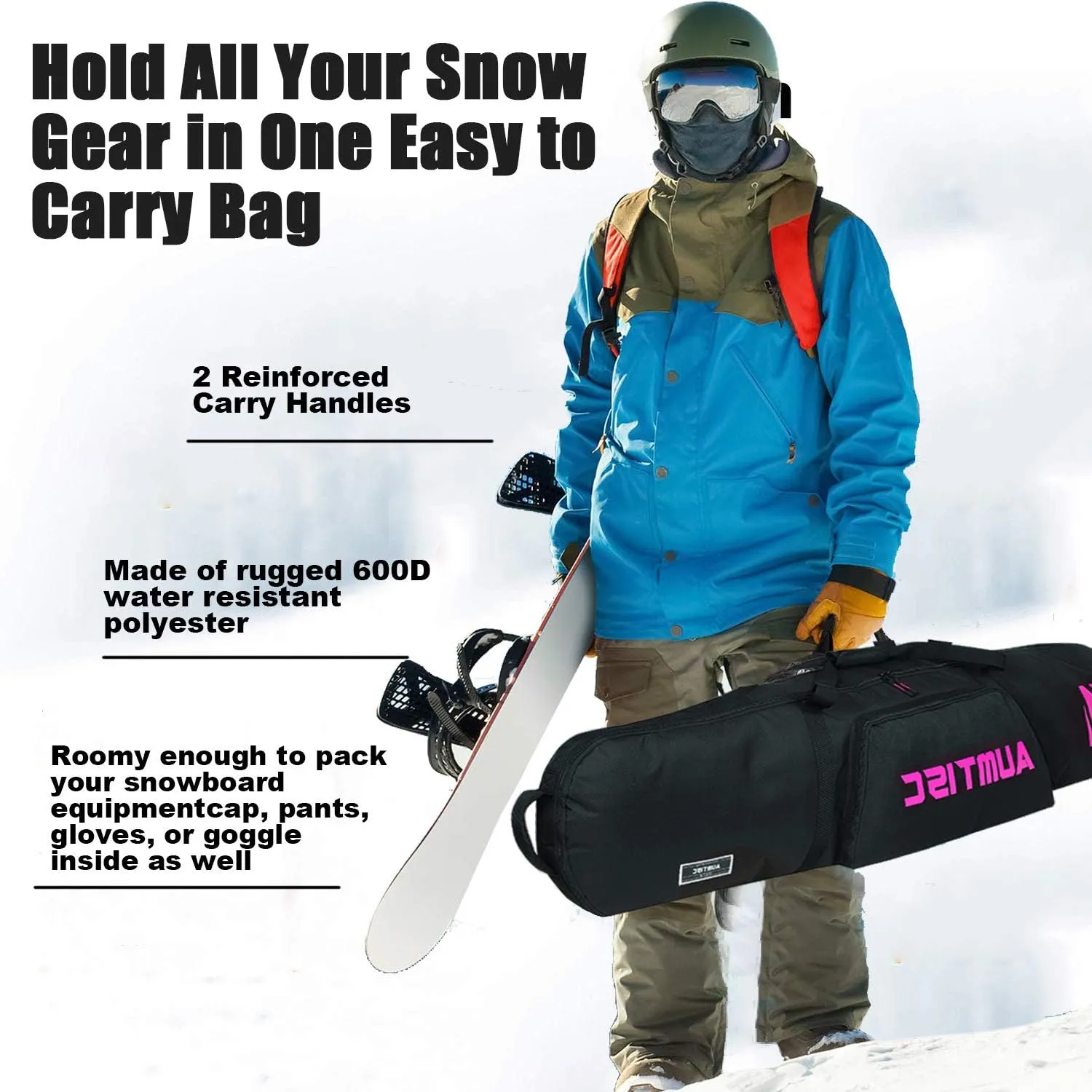AUMTISC Padded Snowboard Bag for Air Travel, Snowboard Travel Bags for Flying with Gear Pockets, Available Length in 155cm | 165cm | Ajustblae 156-181cm