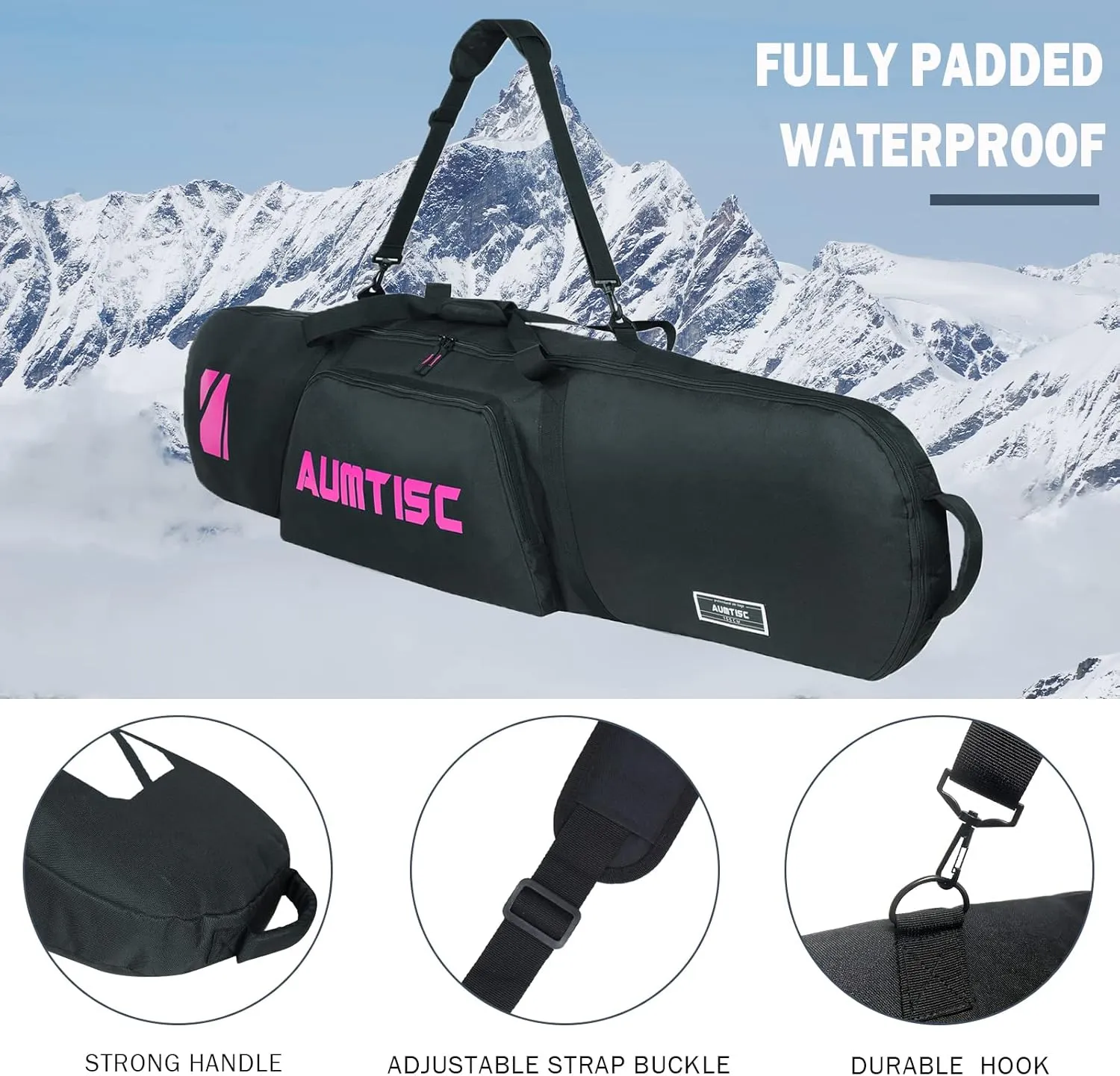 AUMTISC Padded Snowboard Bag for Air Travel, Snowboard Travel Bags for Flying with Gear Pockets, Available Length in 155cm | 165cm | Ajustblae 156-181cm