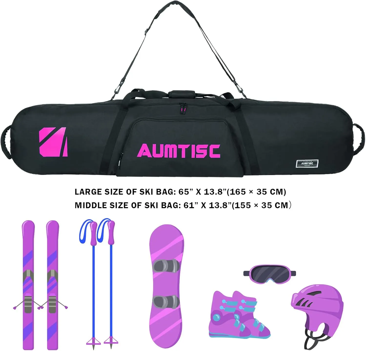 AUMTISC Padded Snowboard Bag for Air Travel, Snowboard Travel Bags for Flying with Gear Pockets, Available Length in 155cm | 165cm | Ajustblae 156-181cm