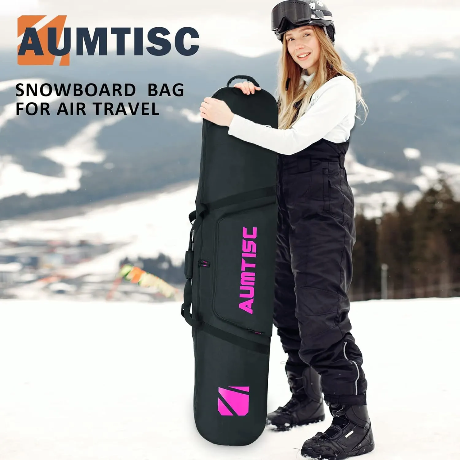 AUMTISC Padded Snowboard Bag for Air Travel, Snowboard Travel Bags for Flying with Gear Pockets, Available Length in 155cm | 165cm | Ajustblae 156-181cm
