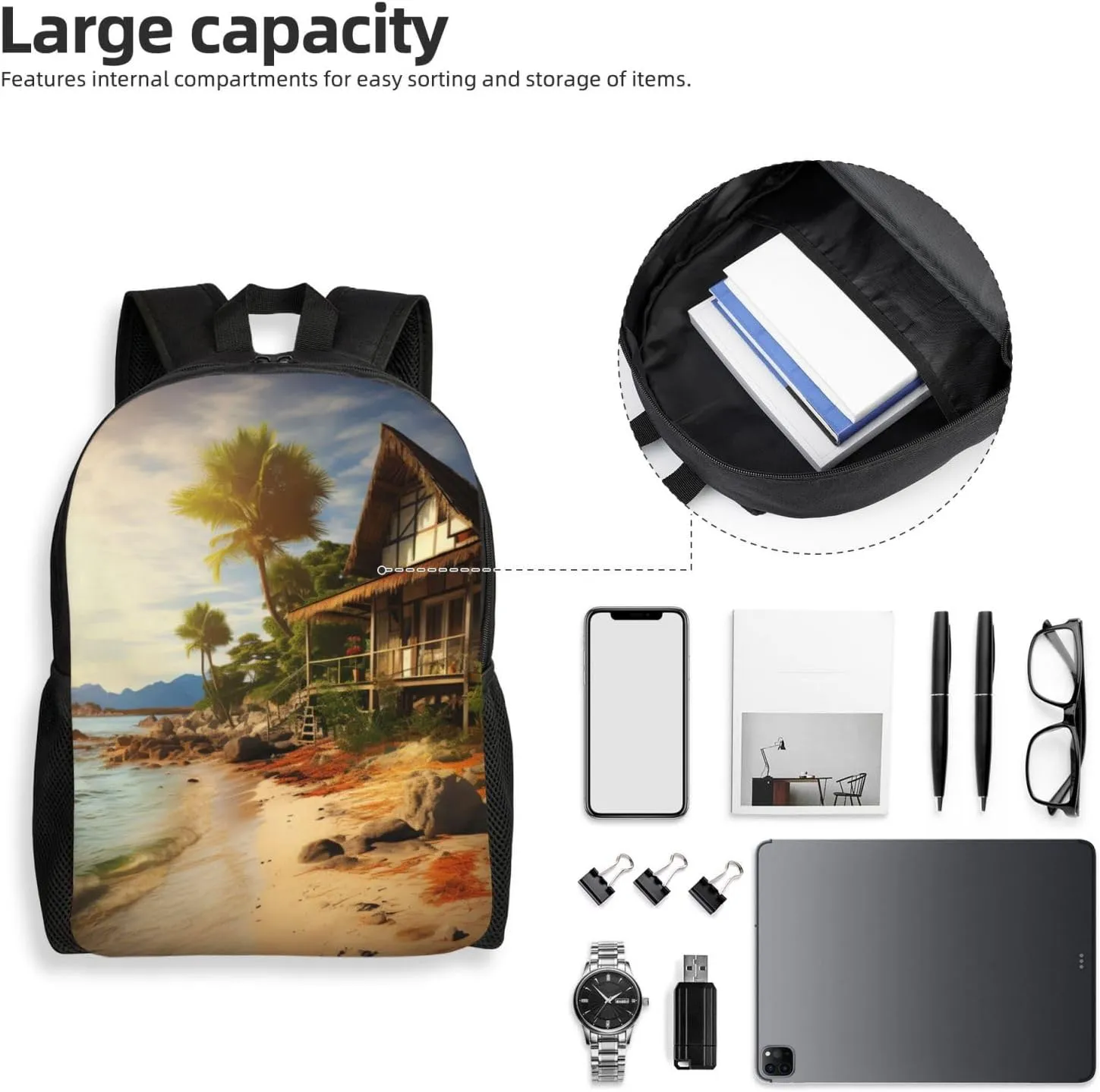 Backpack for Men Women 16.1 Inch Laptop Backpack A Cottage by The Sea Daypack Laptop Bag for Travel