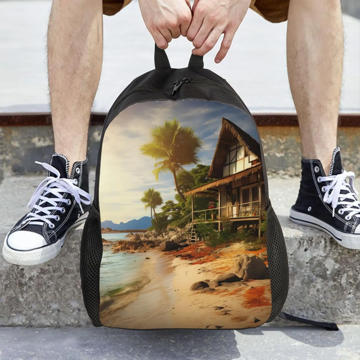 Backpack for Men Women 16.1 Inch Laptop Backpack A Cottage by The Sea Daypack Laptop Bag for Travel